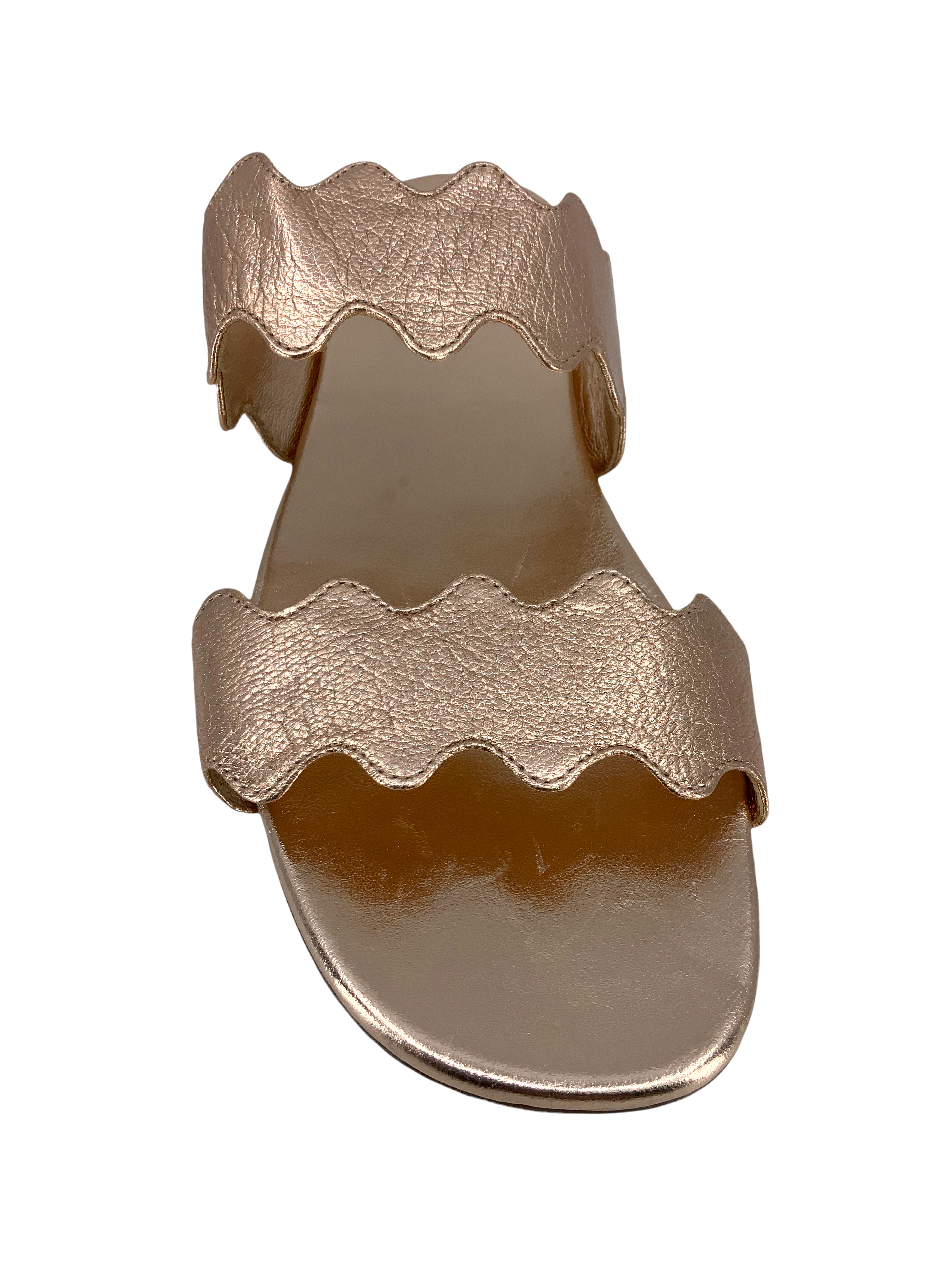 Prada Women's Scalloped Metallic Flat Two-Band Slide Sandals - Size 8.5 | Comfortable Summer Fashion Sandals for Beach, Vacation & Casual Outings