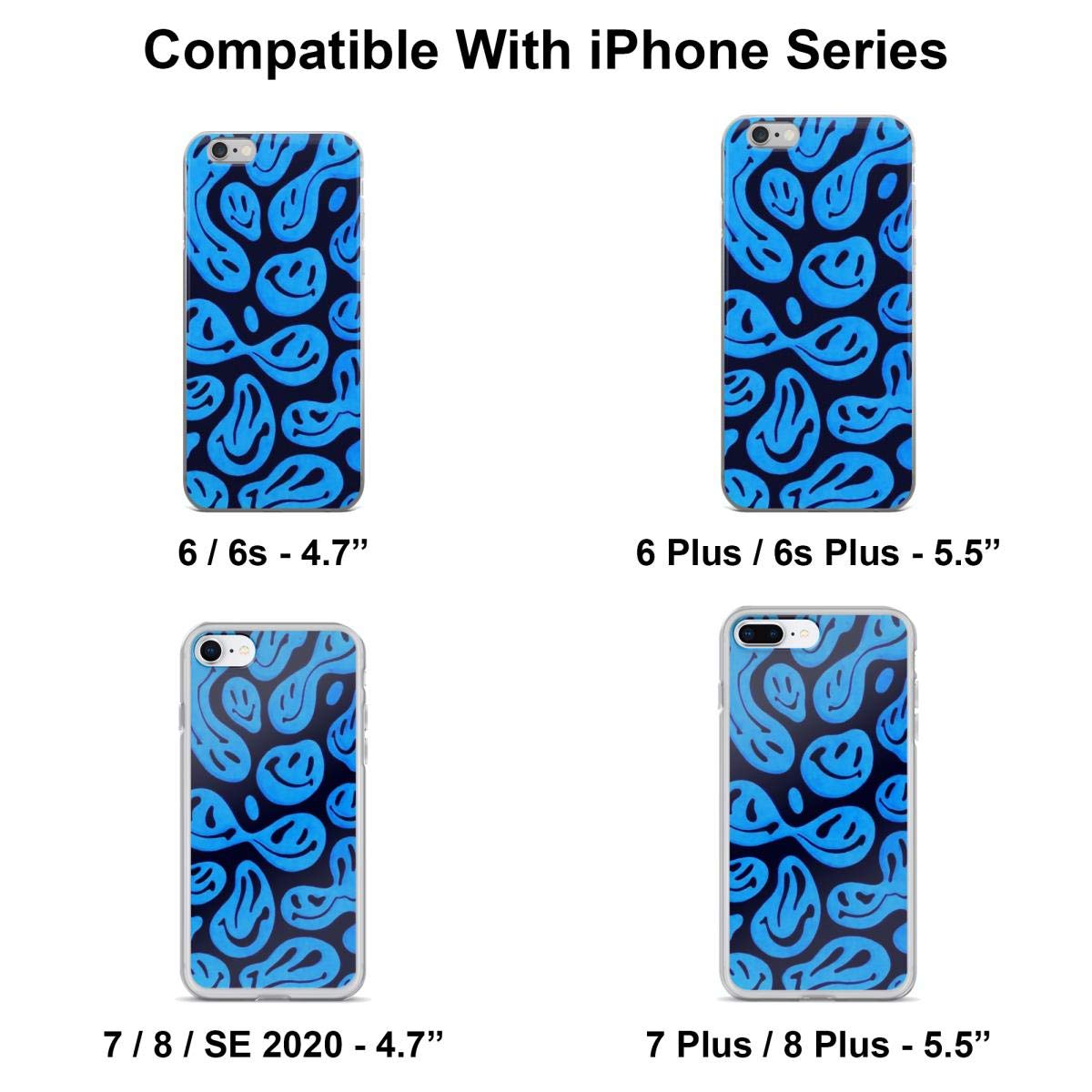 Blue Smile Face Pattern Shockproof Phone Case for iPhone 15 14 13 12 11 X Xs Xr 8 7 6 6s Plus Pro Max - Cute Protective Cover for Everyday Use, Work & Travel