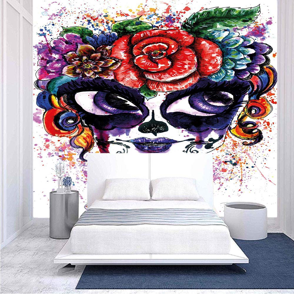 96x69 Inches Watercolor Floral Crown Girl Wall Mural - Peel and Stick Self-Adhesive Removable Wallpaper for Home & Office Decor - Perfect for Bedroom, Living Room, Dorm or Workspace Wall Art