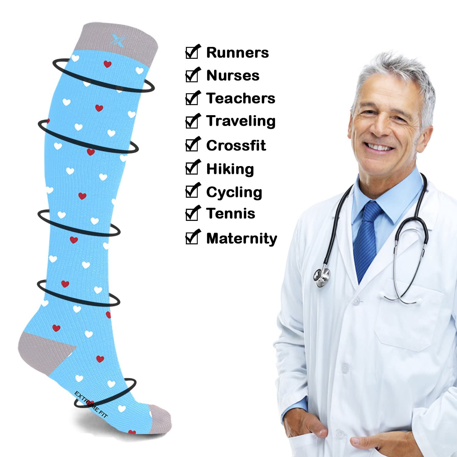 Extreme Fit Compression Socks Knee High - Best for Running, Sports & Pregnancy Relief - 3 Pairs Set - Perfect for Marathon Training, Post-Workout Recovery & Maternity Support