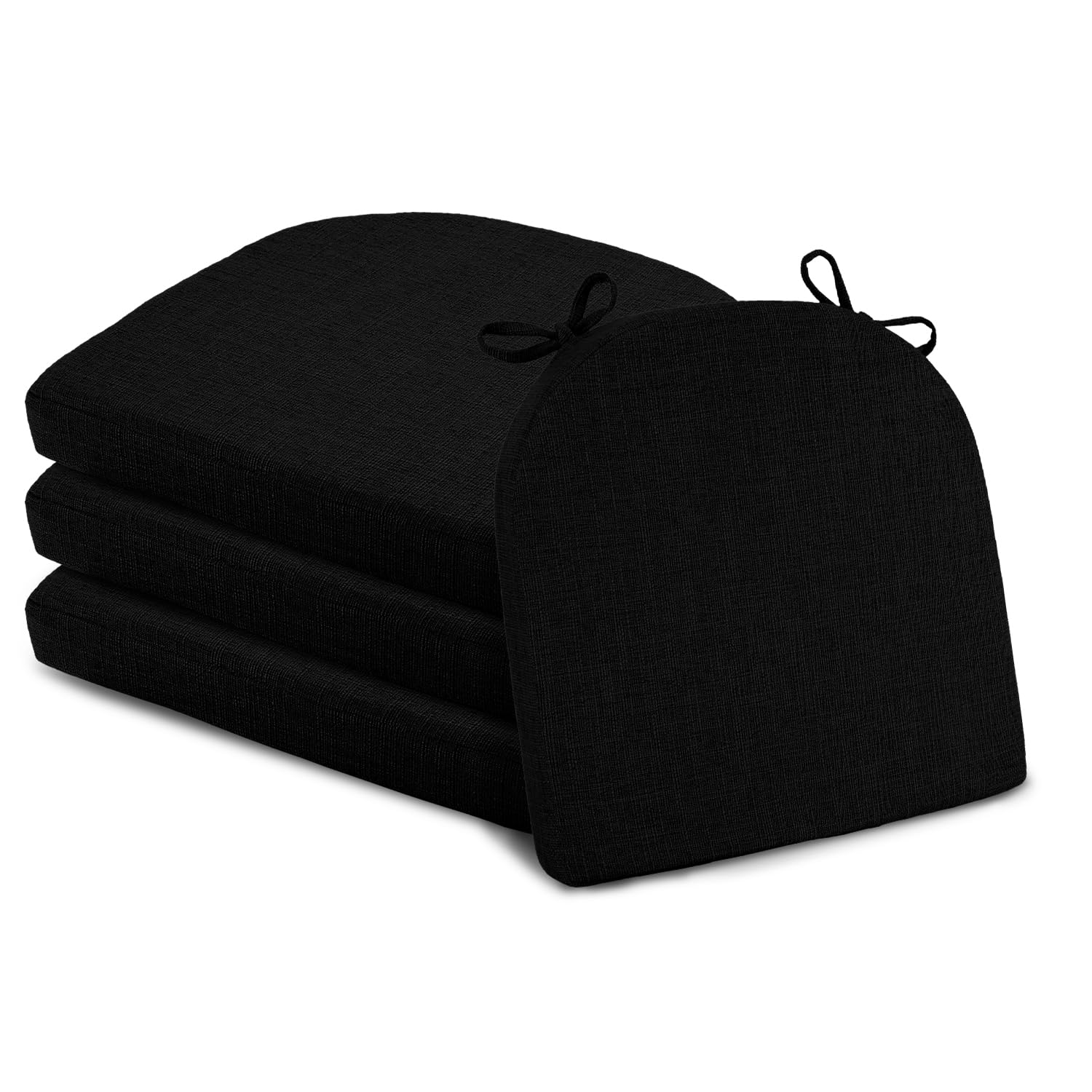 Premium 4-Pack Non-Slip Dining Chair Cushions with Ties - 16x16 Inch Kitchen Chair Pads, Comfortable Seat Cushions for Home & Restaurant Use (Black) - Perfect for Dining Rooms, Kitchens, and Office Chairs