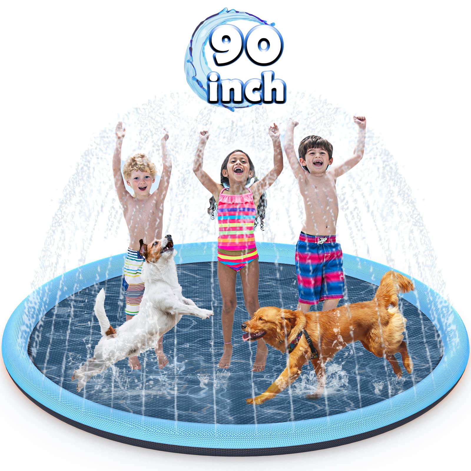 BerrysParadise 90-Inch Extra Large Splash Pad - Thick Inflatable Sprinkler Play Mat for Kids & Dogs | Outdoor Water Toys for Summer Fun | Perfect for Backyards, Parks & Pool Parties (Ages 3-12)