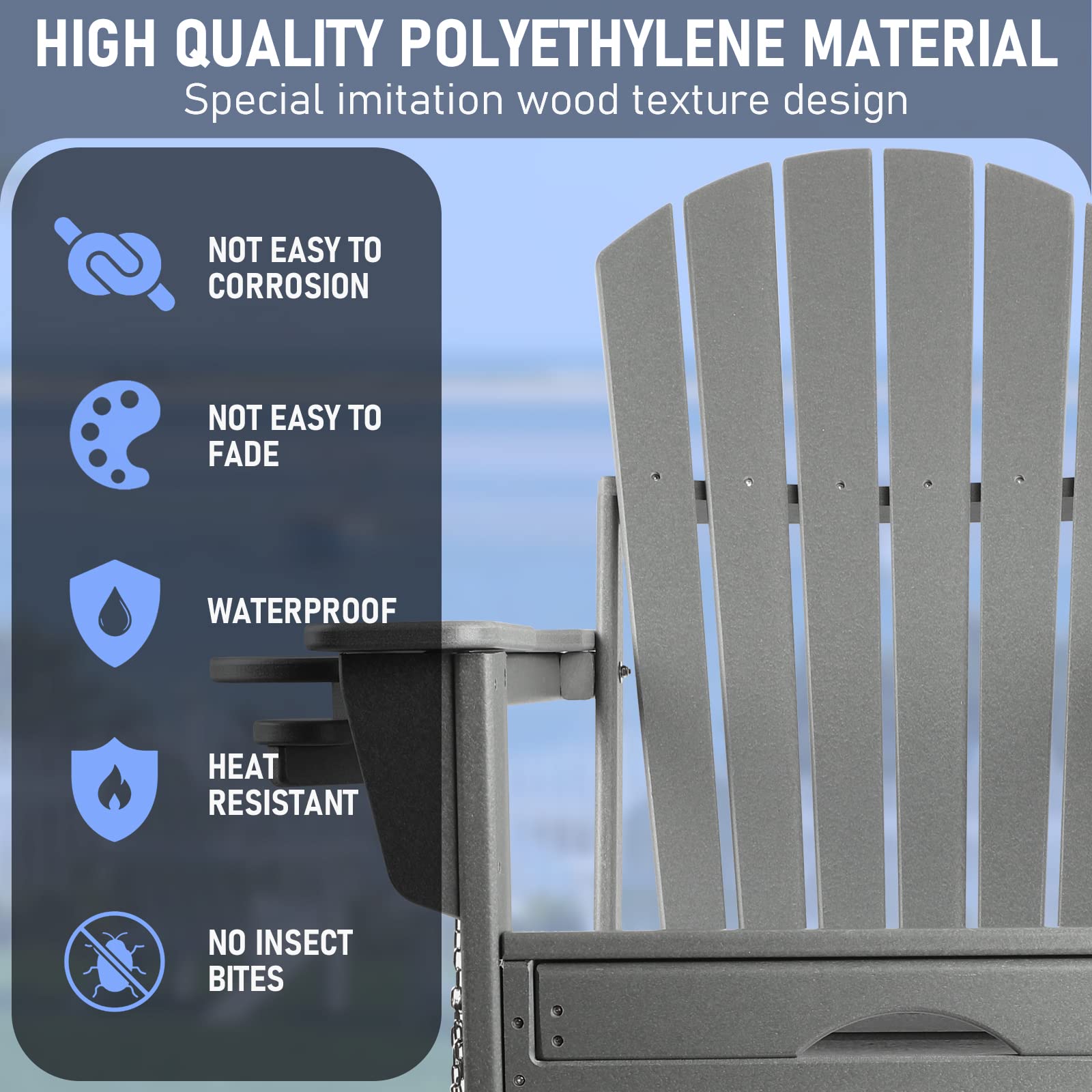4-in-1 Folding Adirondack Chair with Ottoman & Cup Holder - 350 LBS Weight Capacity, Weather-Resistant Plastic Outdoor Rocking Chair for Adults - Perfect for Patio, Garden, Poolside & Fire Pit Relaxation