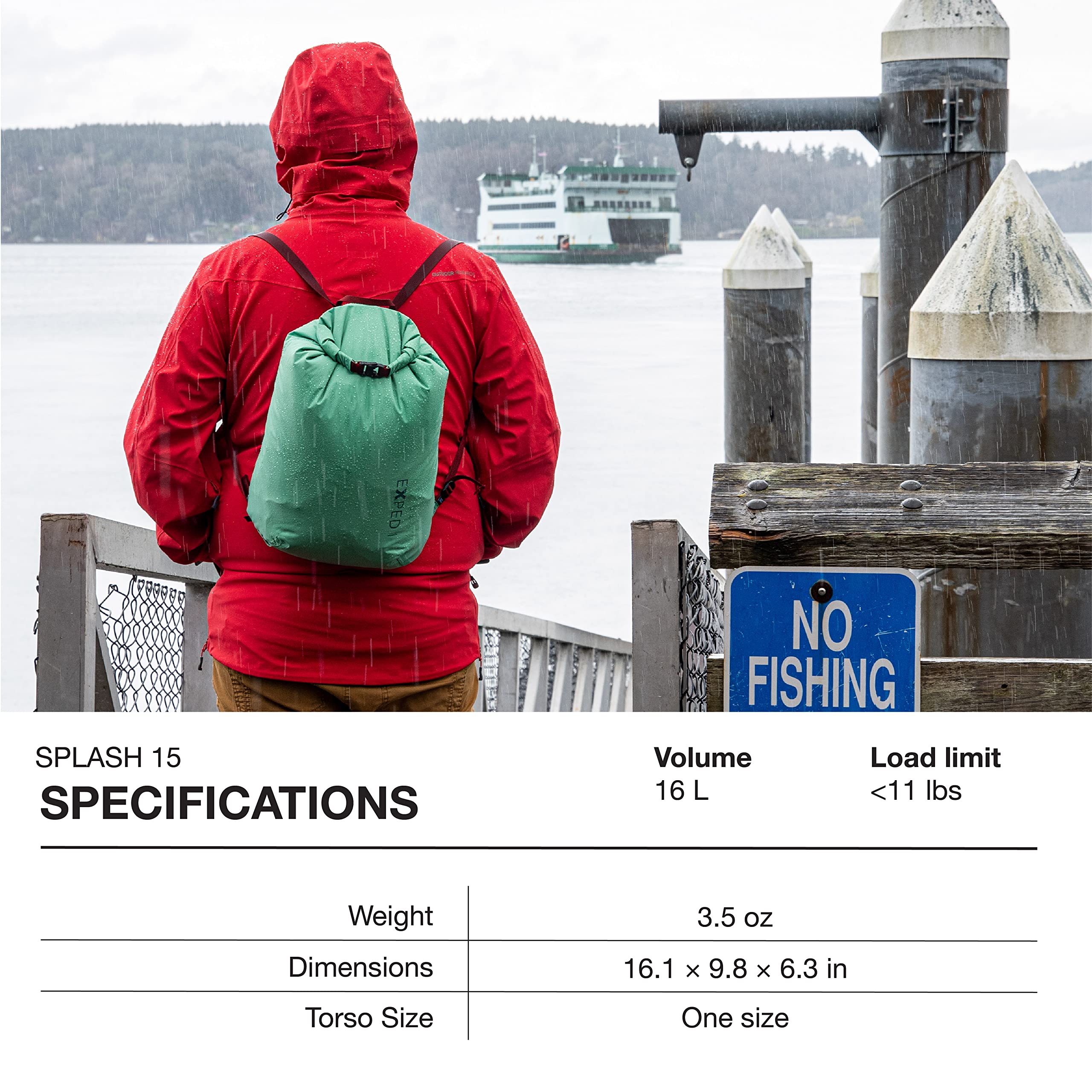 Exped Splash 15L Waterproof Backpack - Lightweight Compact Rolltop Daypack for Hiking, Travel & Outdoor Adventures | Black Versatile Multi-Use Pack