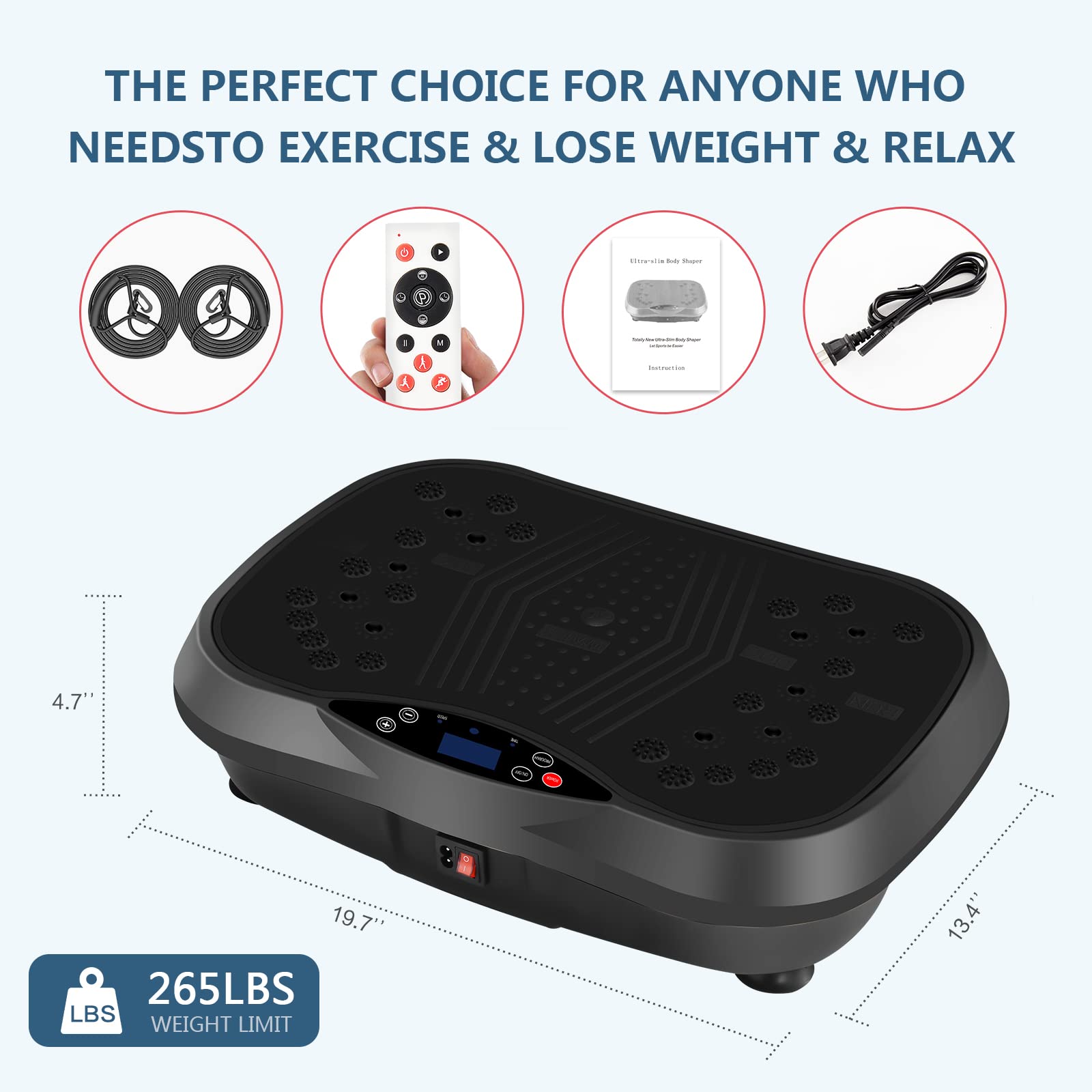 Vibration Plate Exercise Machine for Home - Full Body Workout Platform with Resistance Bands & Remote Control, Weight Loss & Muscle Toning Equipment (Ideal for Home Gym, Physical Therapy & Recovery)