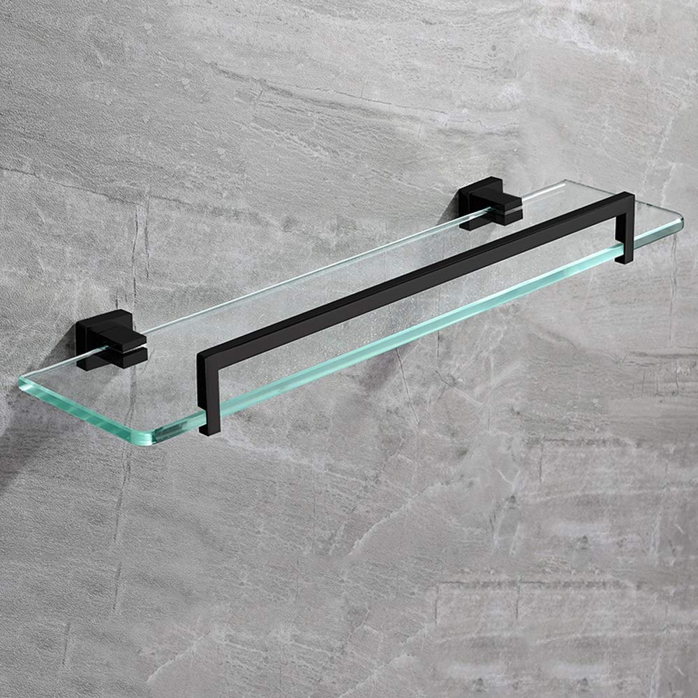 Modenny Stainless Steel Bathroom Shelf - Black Glass Shower Corner Shelf, Wall-Mounted Shampoo Storage Rack, Multifunctional Toilet Organizer - Perfect for Small Bathroom, Shower Caddy, and Spa-Style Organization