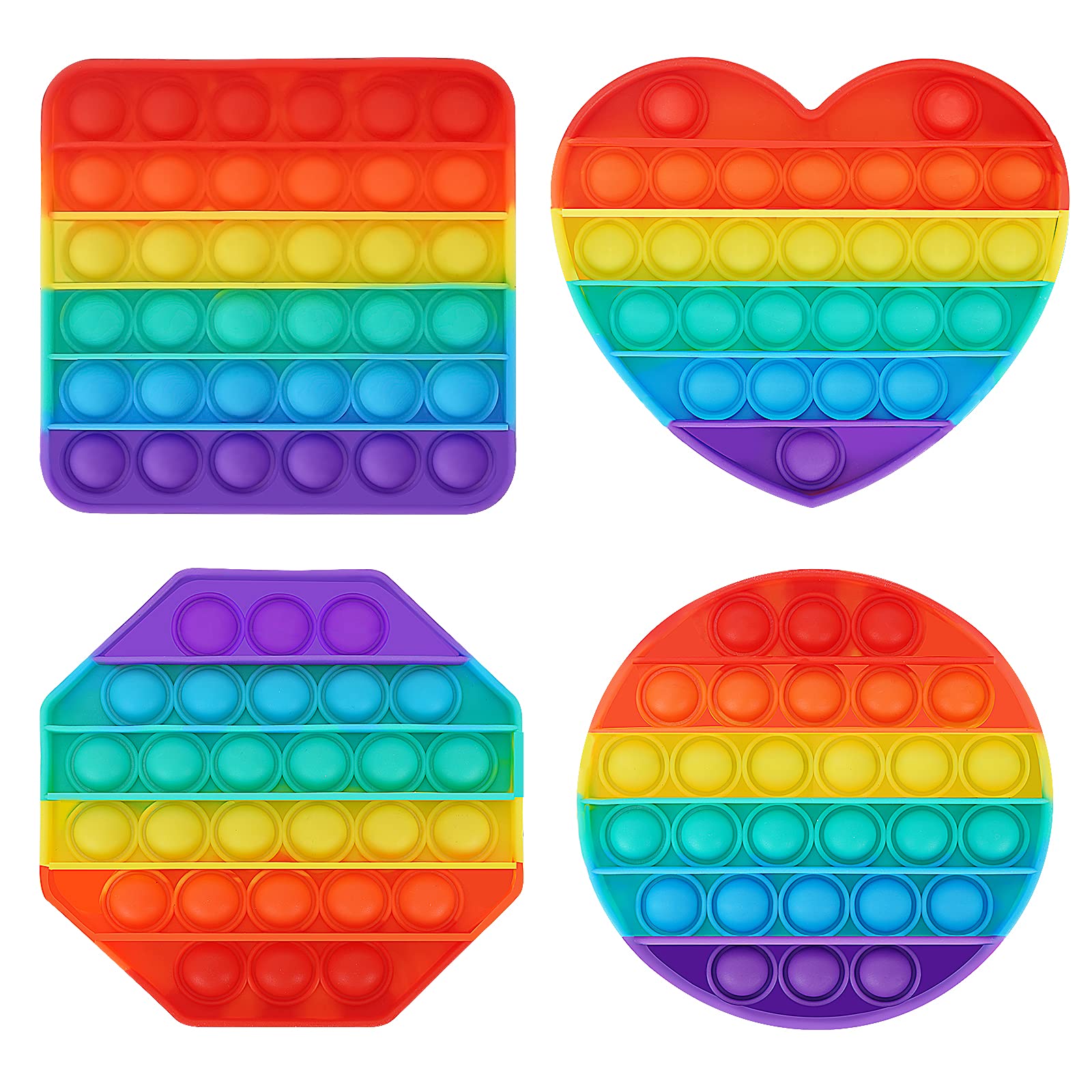 Push Pop Bubble Fidget Sensory Toy Set - Stress Relief & Anxiety Toys for Kids & Adults with ADHD - Silicone Popping Game (Heart, Round, Square, Octagon Shapes) - Perfect for Classroom, Office & Travel Stress Relief