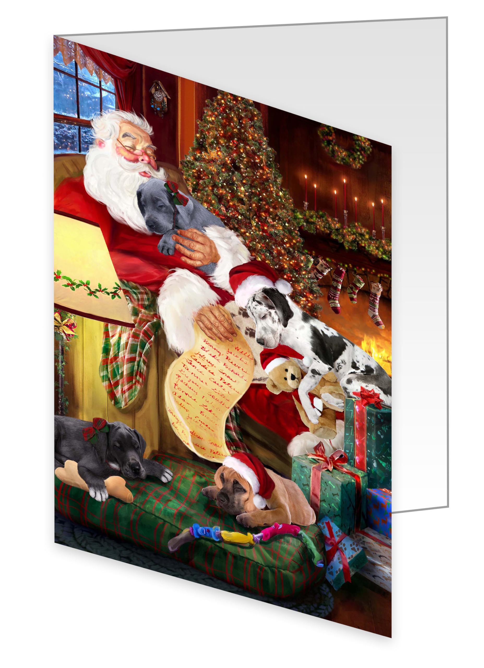 Christmas Sleeping Santa Great Dane Dog Greeting Cards - 10 Adorable Pet Holiday Invitation Cards with Envelopes - Festive Pet Artwork for Christmas Gifts - Perfect for Pet Lovers, Holiday Parties & Seasonal Greetings