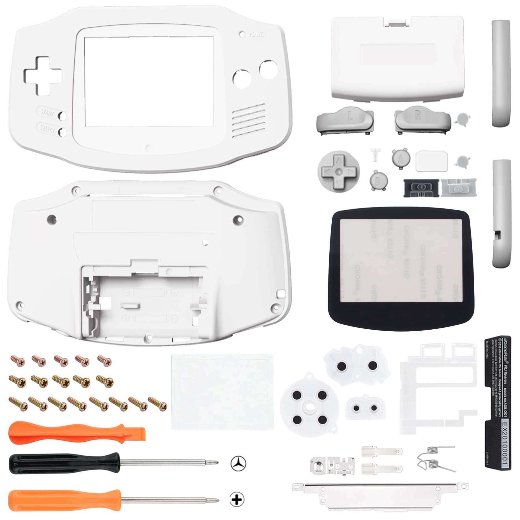 eXtremeRate White Replacement Shell Full Housing Cover & Black Screen Lens for Gameboy Advance - Compatible with Both IPS & Standard LCD Screens - DIY Upgrade Kit (Console & IPS Screen Not Included) - Perfect for Gaming Enthusiasts & Retro Console Modders