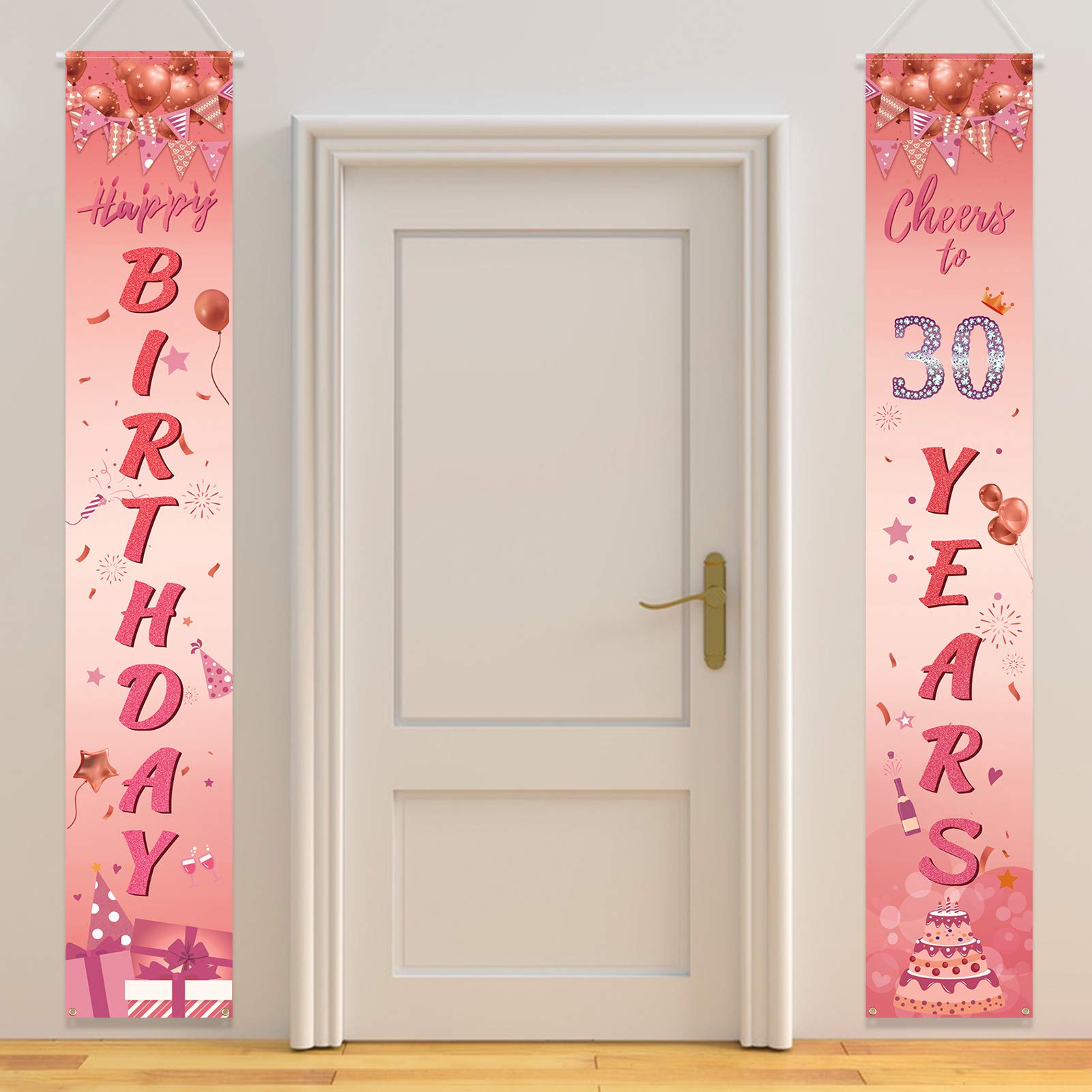 HOWAF Rose Gold 30th Birthday Party Decorations - Happy Birthday Banner & Cheers to 30 Years Sign for Women's Milestone Celebration - Perfect for Indoor/Outdoor Decor, Welcome Porch Sign & Birthday Party Backdrop