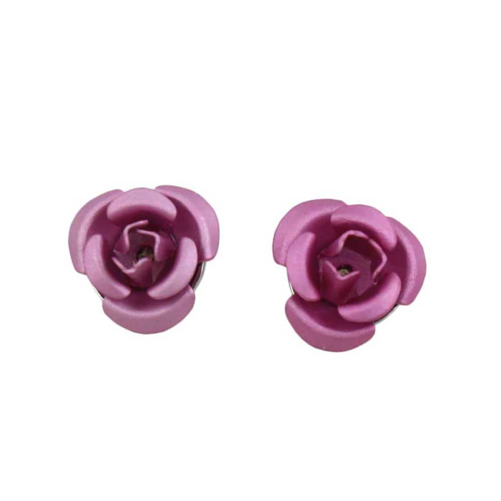 Pink Aluminum Rose Flower Stud Earrings for Women - Hypoallergenic Pierced Ear Jewelry for Daily Wear & Special Occasions