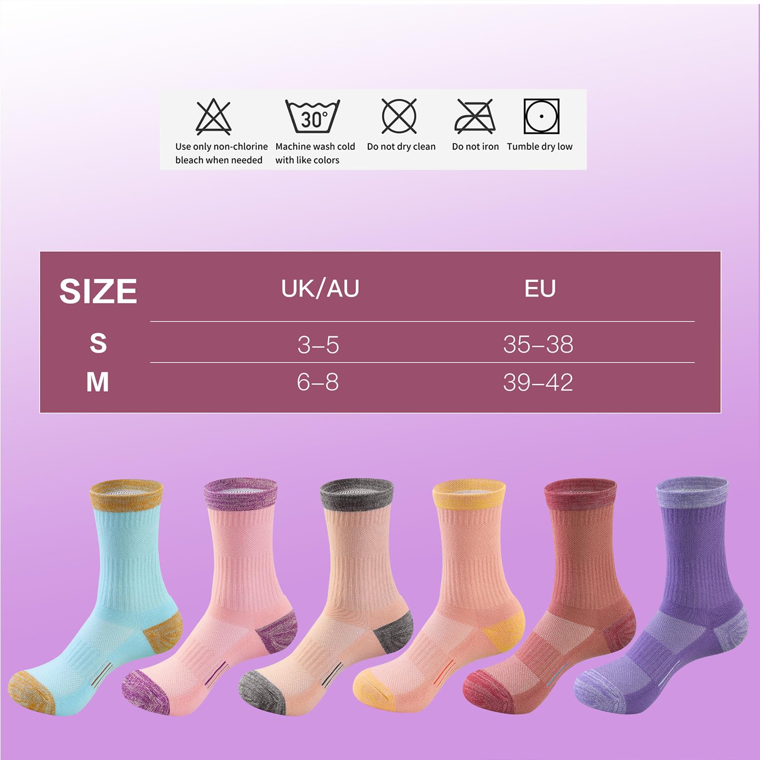 **Women's Cushioned Compression Crew Socks - 6 Pairs for Hiking, Running, Walking & Athletic Activities | Breathable Cotton Socks for Sports & Outdoor Adventures**