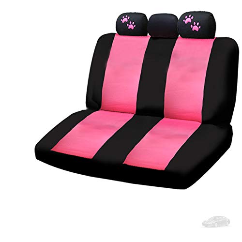 12-Piece Pink Car Seat Covers Set - Soft Flat Cloth Front & Rear Covers with Embroidered Paw Design, Headrest Protectors - Perfect Gift for Women (Great for Daily Commute, Road Trips & Pet Owners)
