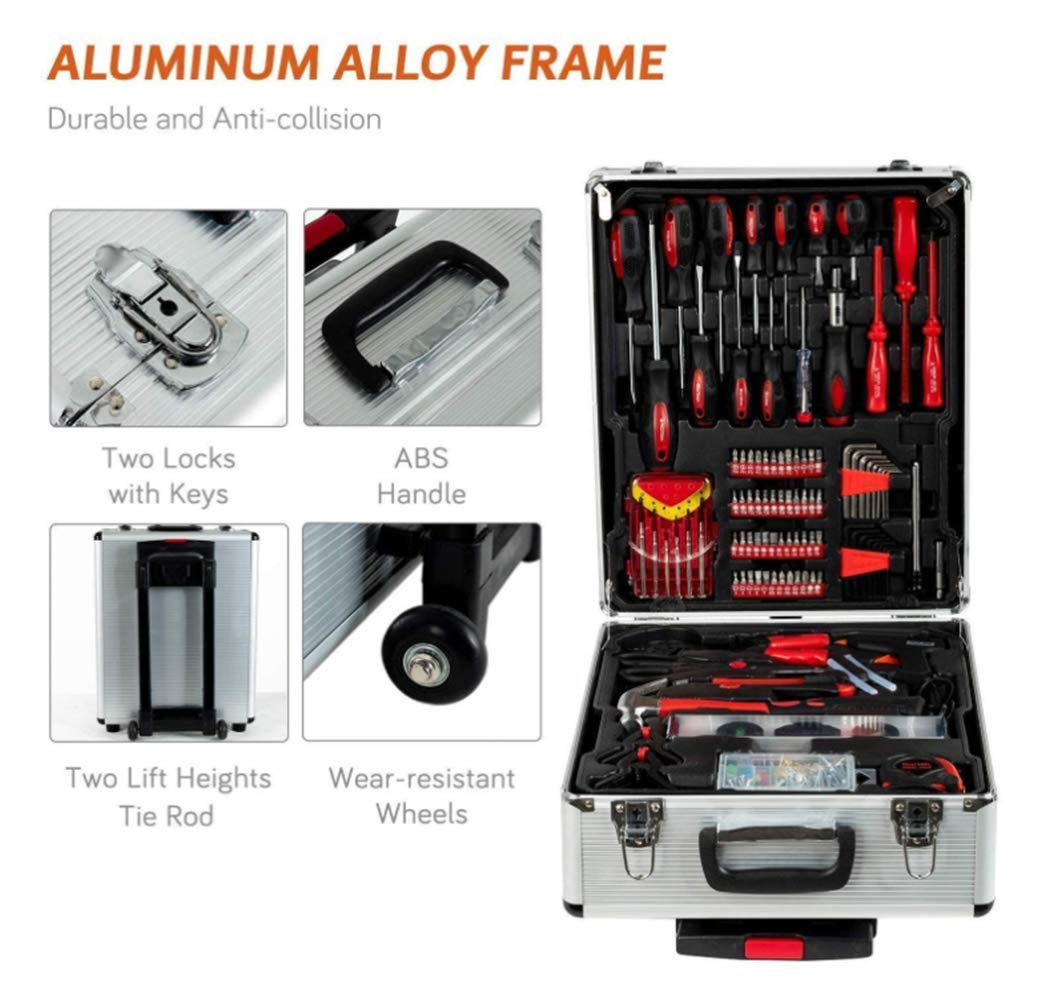 FLZOSPER 799-Piece Heavy Duty Tool Set with Rolling Wheels & Aluminum Trolley Case - Complete Home Repair & Auto Maintenance Tool Kit for DIY Projects, Professional Mechanics, and Emergency Fixes