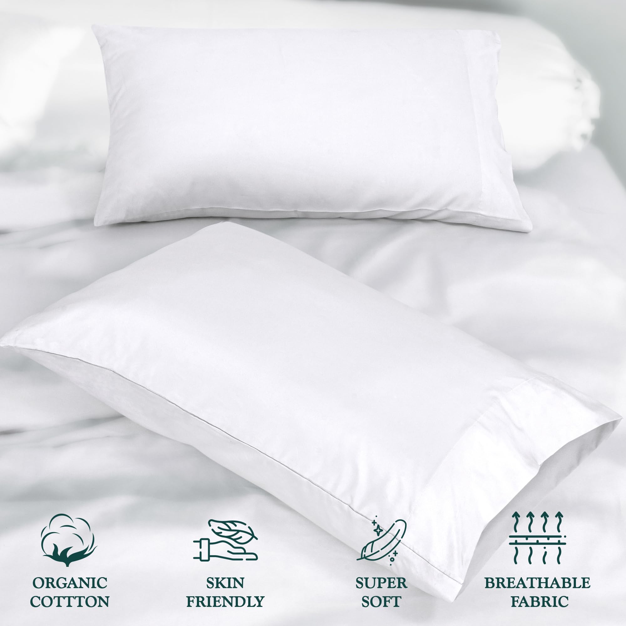 Premium 100% Cotton King Size Pillowcases Set of 12 - Soft & Cooling White Pillow Covers with Envelope Closure - 20