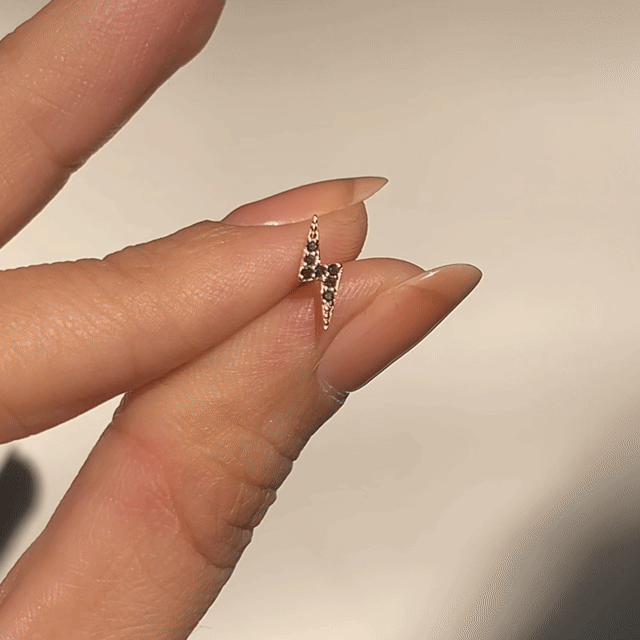 14K Yellow Gold Flat Back Earrings with Black Diamond Lightning Bolt Design - Perfect for Everyday Wear, Parties & Gifts