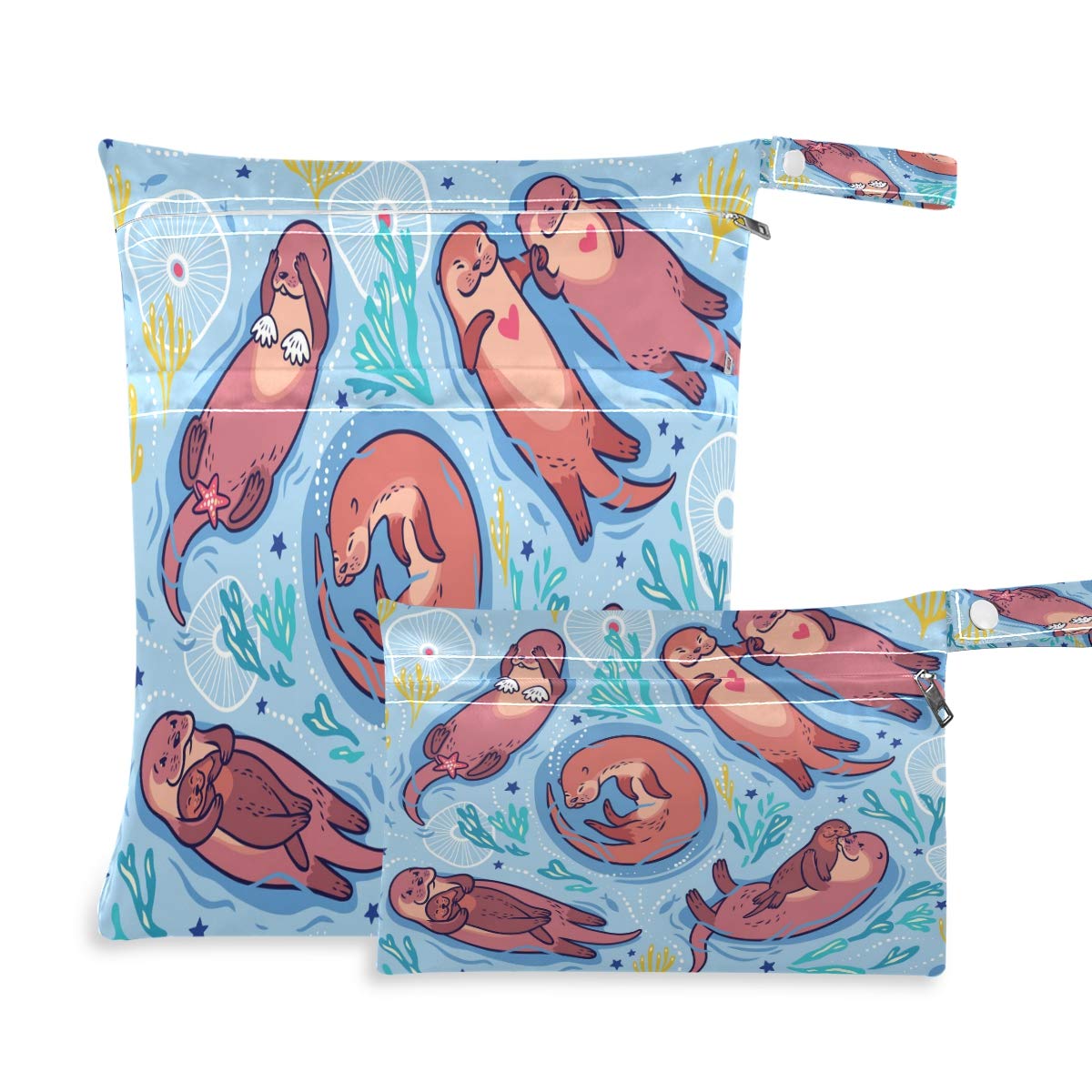 Blueangle Waterproof Wet Dry Bag for Diapers, Swimsuits & Travel - Reusable Water Resistant Storage Pouch for Wet Clothes, Toiletries, Beach Essentials - 2 Pack - Perfect for Baby Care, Pool Days & Outdoor Adventures