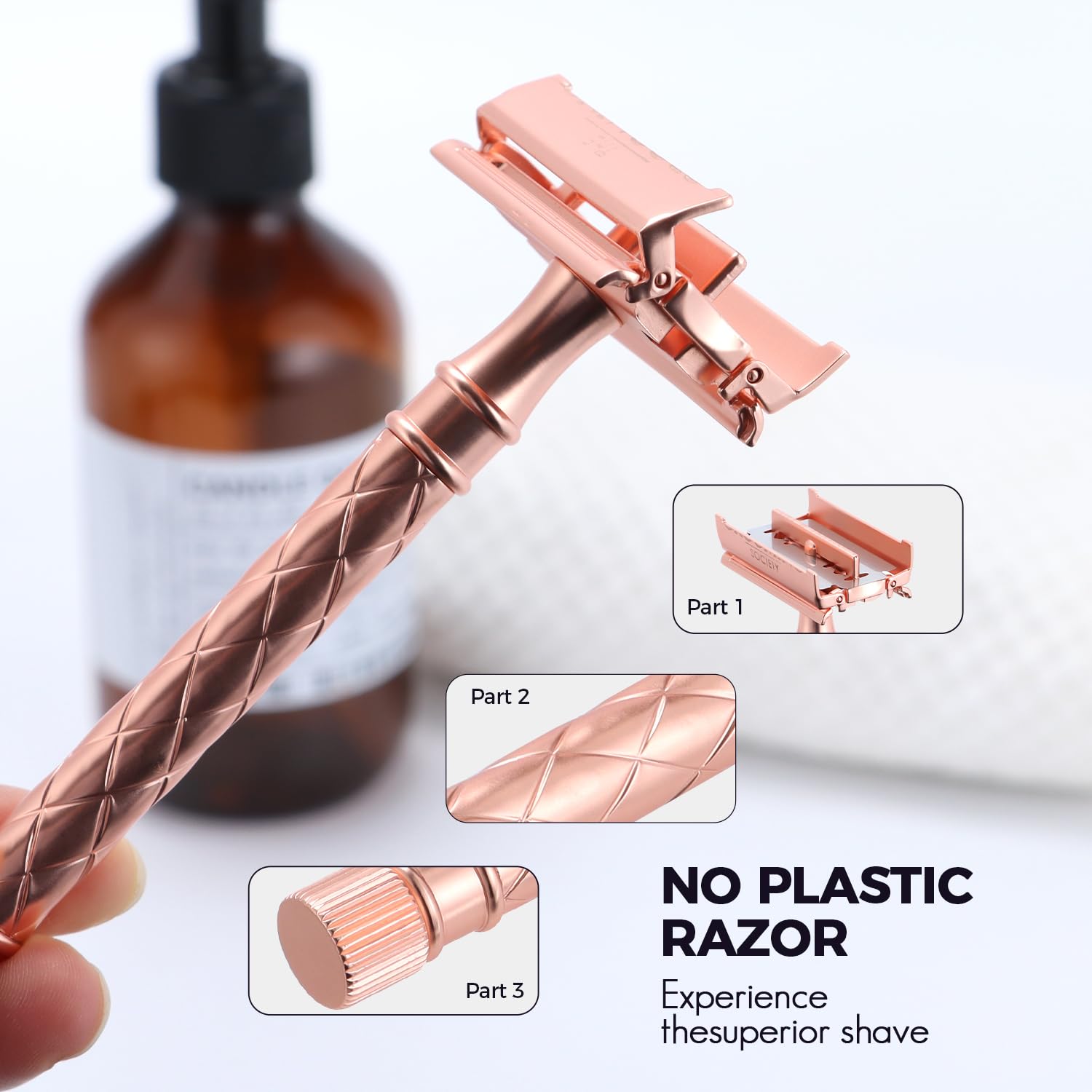 Eco-Friendly Butterfly Safety Razor for Women - Double Edge Razor with 10 Blades, Reusable Single Blade Razor for Smooth & Comfortable Shaving - Rose Gold | Perfect for Legs, Underarms & Bikini Line