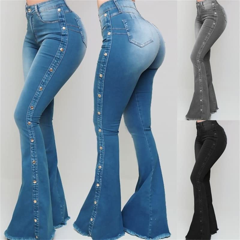 Andongnywell Women's High Waisted Bell Bottom Jeans - Classic Flared Denim Pants for Ladies, Slim Fit Retro 70s Style (Perfect for Casual Wear, Parties & Vintage Fashion)