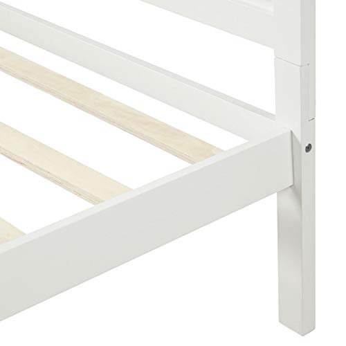 White Wood Platform Twin Bed Frame with Headboard & Slat Support - Sturdy Mattress Foundation for Kids, Teens & Guest Rooms - Easy Assembly & Modern Minimalist Design