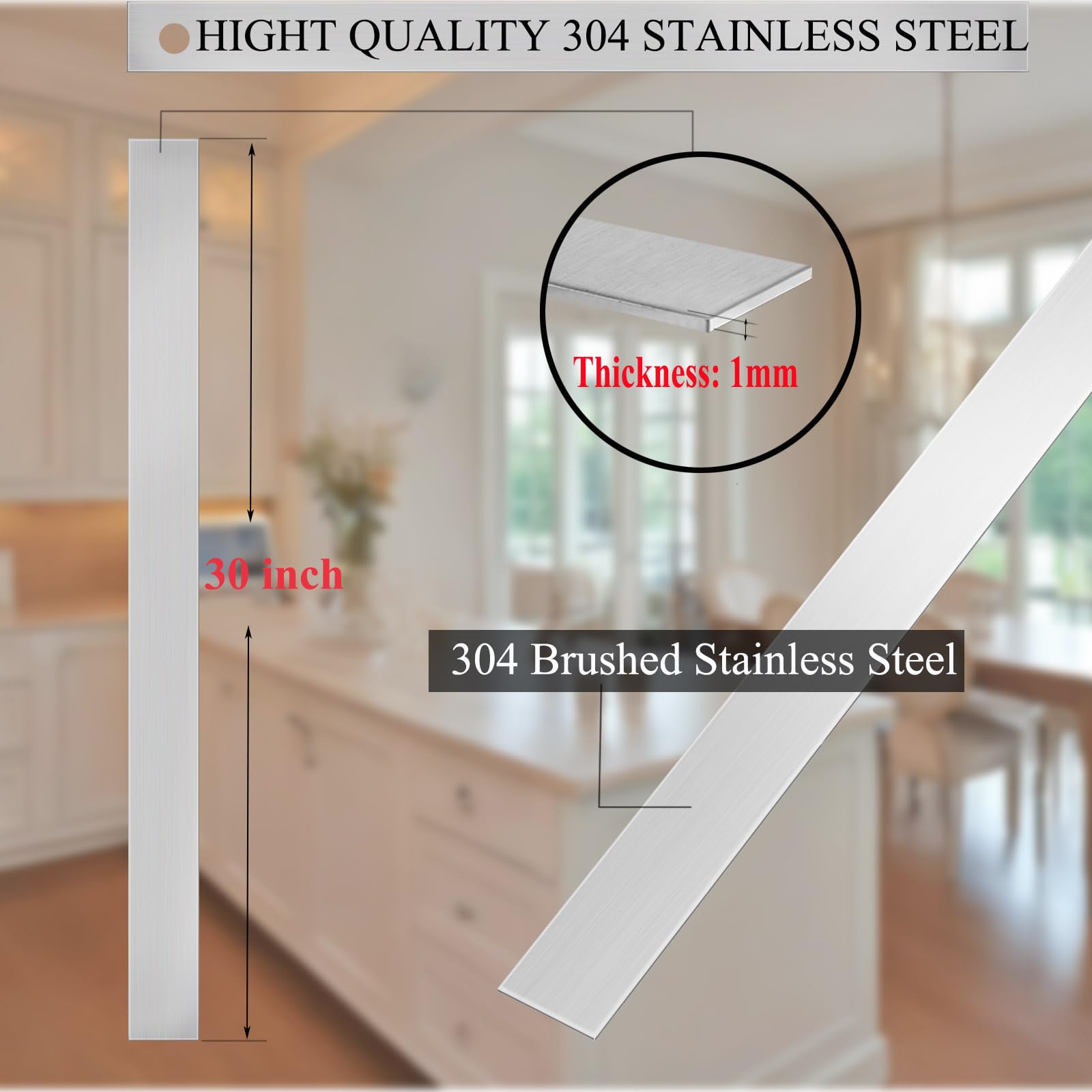 304 Brushed Stainless Steel Wall Oven Trim Kit - 4Pcs Self-Adhesive Metal Strips (30