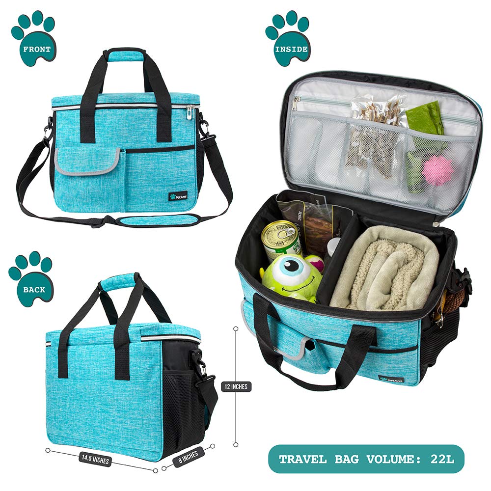 PetAmi Medium Dog Travel Bag with Food Container & Bowls - Waterproof Pet Carrier Organizer for Camping, Hiking & Road Trips - Portable Dog Supplies Accessories Gift (Sea Blue) - Perfect for Weekend Getaways & Outdoor Adventures with Your Pet