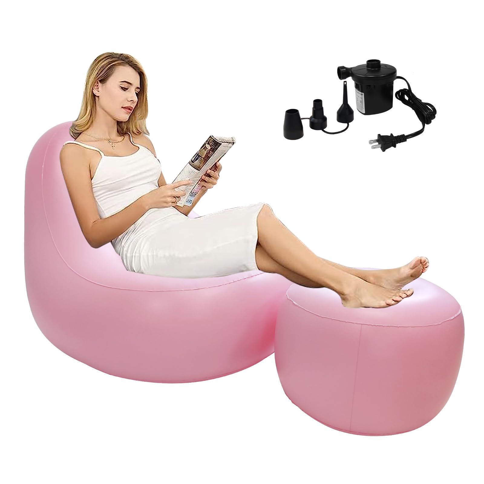 Inflatable Chair Sofa with Hole for Post-Surgery Recovery - BBL Support Cushion with Electric Air Pump & Ottoman - Comfortable Seating for Brazilian Butt Lift, Pregnancy, Relaxing & Sleeping (Pink) - Perfect for Home, Office & Medical Recovery Use