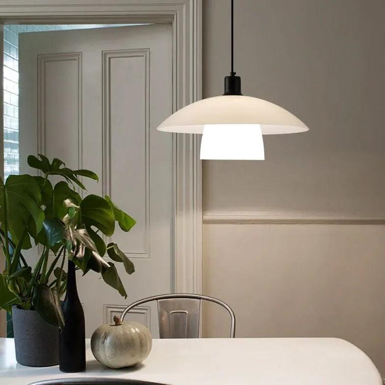 Double Layer White Shade Glass Pendant Light - Modern Hanging Fixture for Kitchen Island, Dining Room & Bedroom Lighting