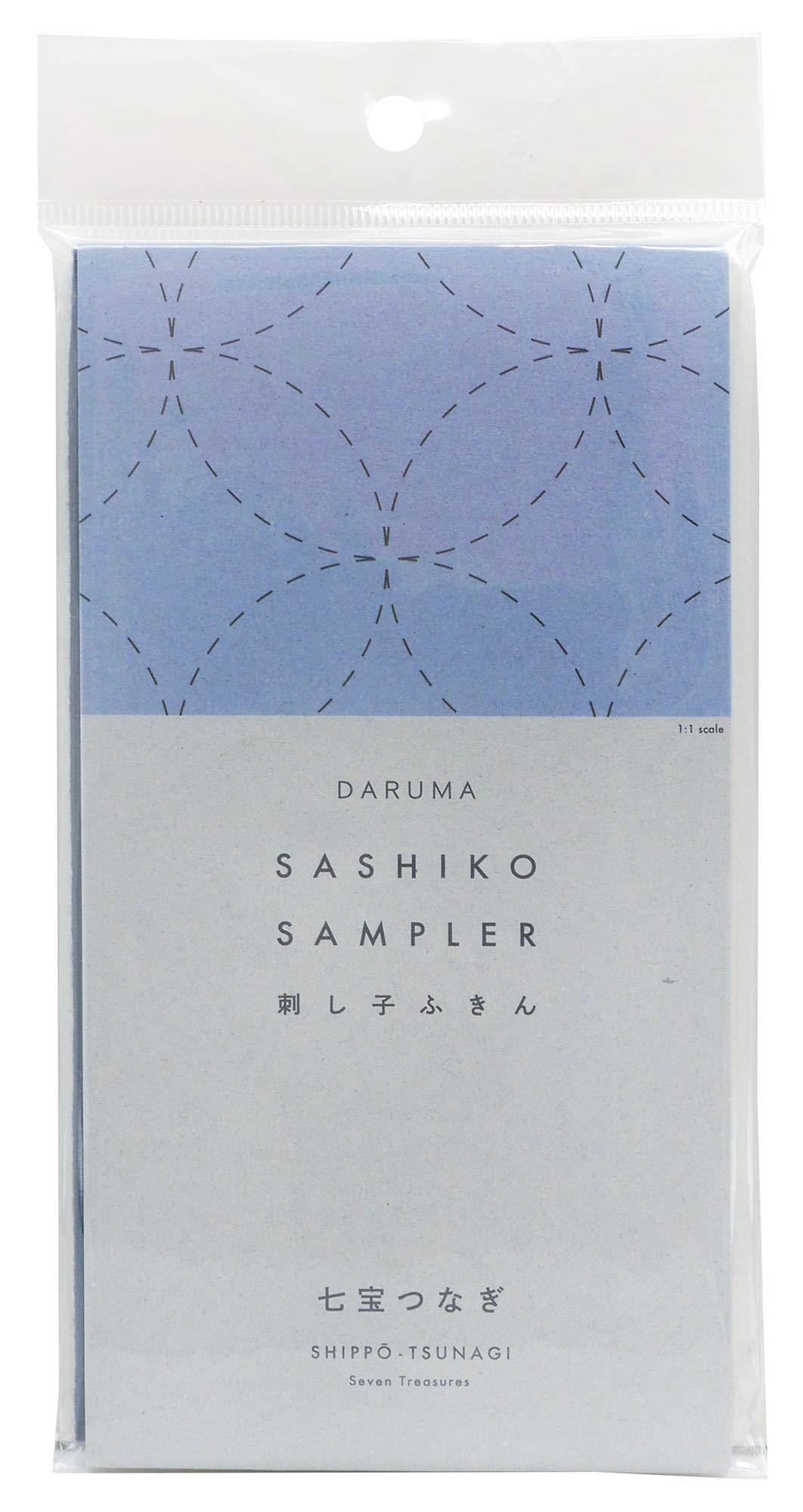 DARUMA Sashiko Sampler Original Japanese Embroidery Cloth - Navy Blue Seven-Treasures Design | DIY Craft, Home Decor, Boro Mending & Traditional Japanese Sewing Projects