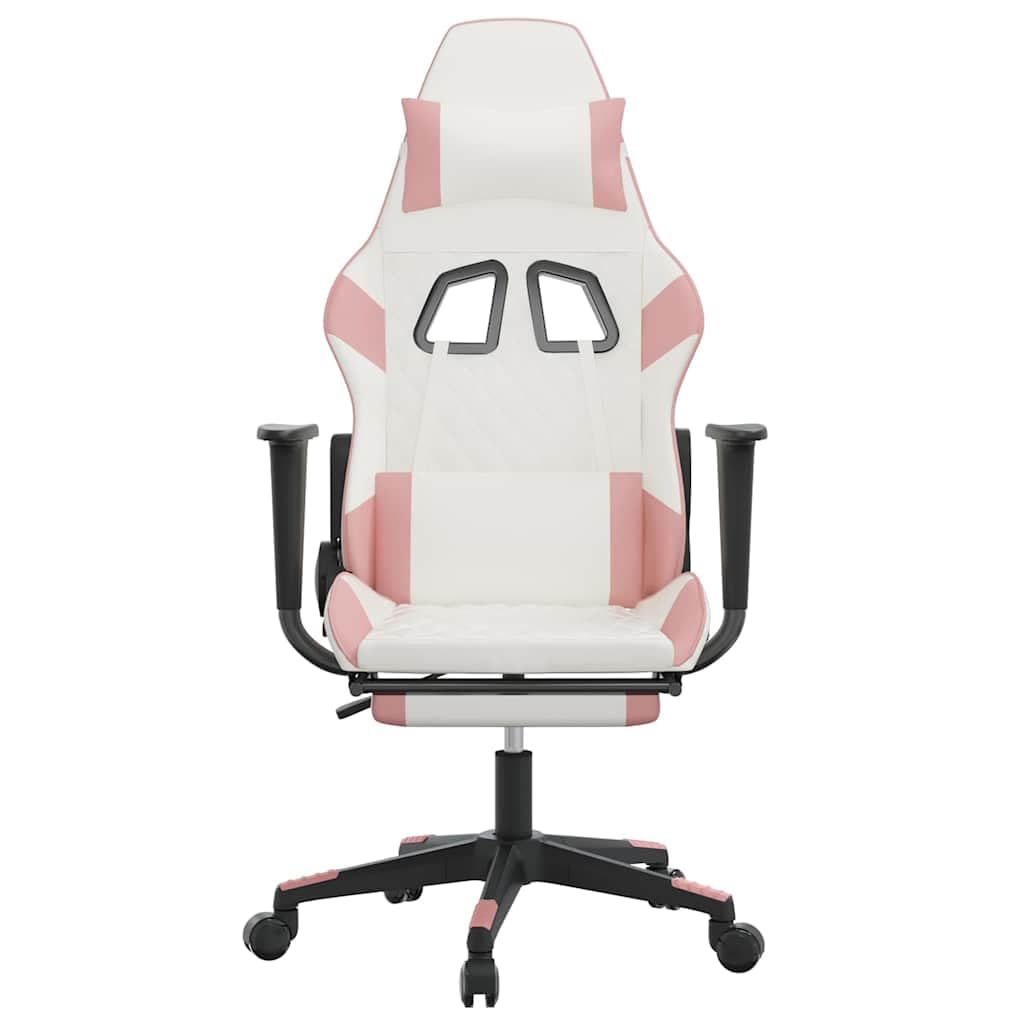 Ergonomic Massage Gaming Chair with Adjustable Footrest - White & Pink Faux Leather Recliner for PC/Console Gamers (16.55 lbs) - Perfect for Home Office, Gaming Setup & Relaxation