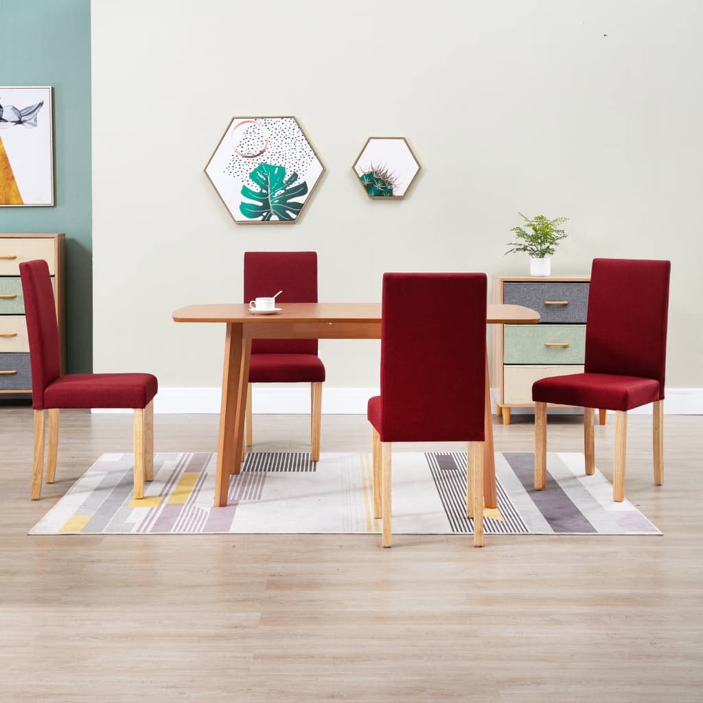 SKM Dining Chairs Set of 4 - Wine Red Fabric Upholstered Kitchen Chairs for Dining Room, Restaurant & Home Decor (Model 9231)