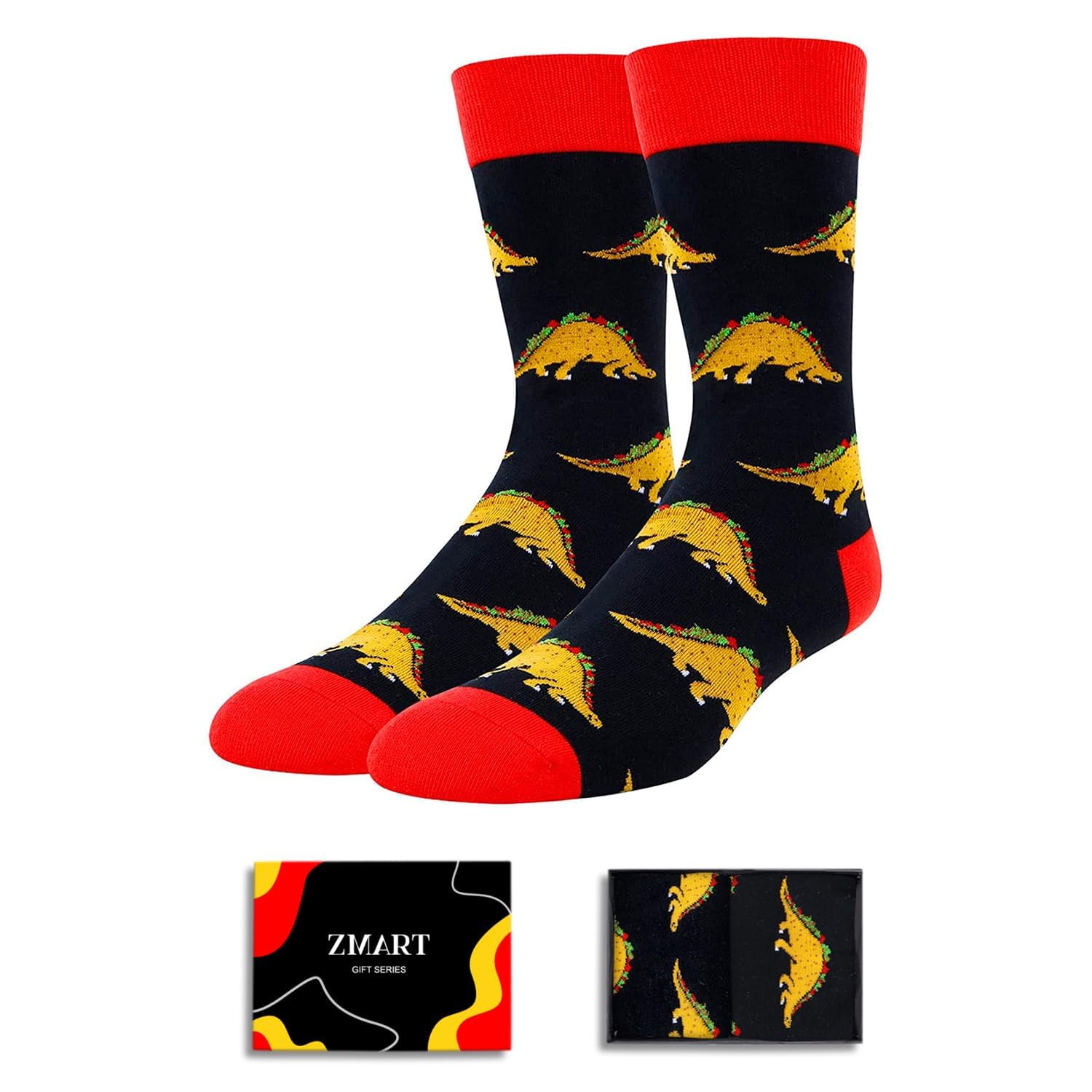 Zmart Men's Pineapple Taco Tacosaurus Socks - Funny Novelty Socks for Gifts, Comfortable & Silly Crew Socks for Taco Lovers - Perfect for Costume Parties, Gag Gifts & Everyday Wear
