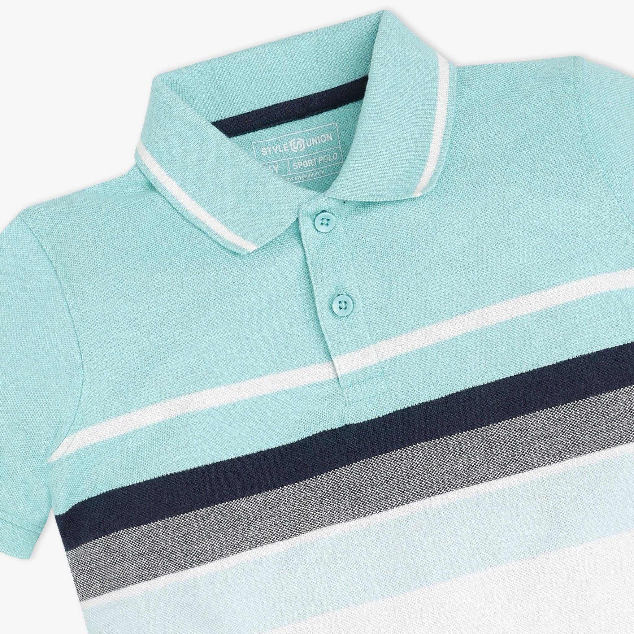 Boys Striped Sports Polo Neck Yarn Dyed T-Shirt - Comfortable Cotton Shirt for School, Play & Casual Wear
