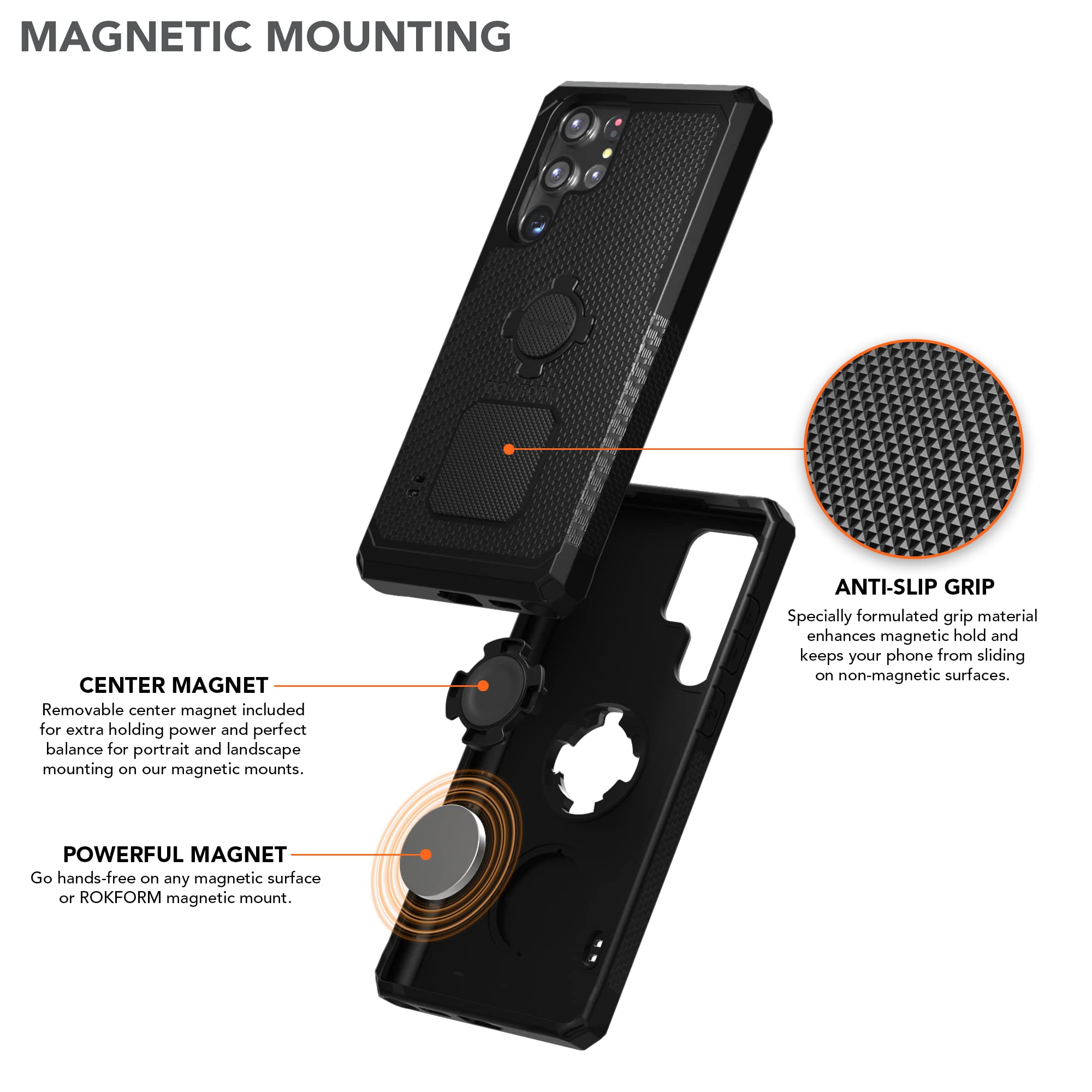 Rokform Galaxy S21 Ultra 5G Magnetic Case - Military Grade Rugged, Twist Lock Protective Armor, Drop Tested, Black - Perfect for Outdoor Adventures and Daily Protection