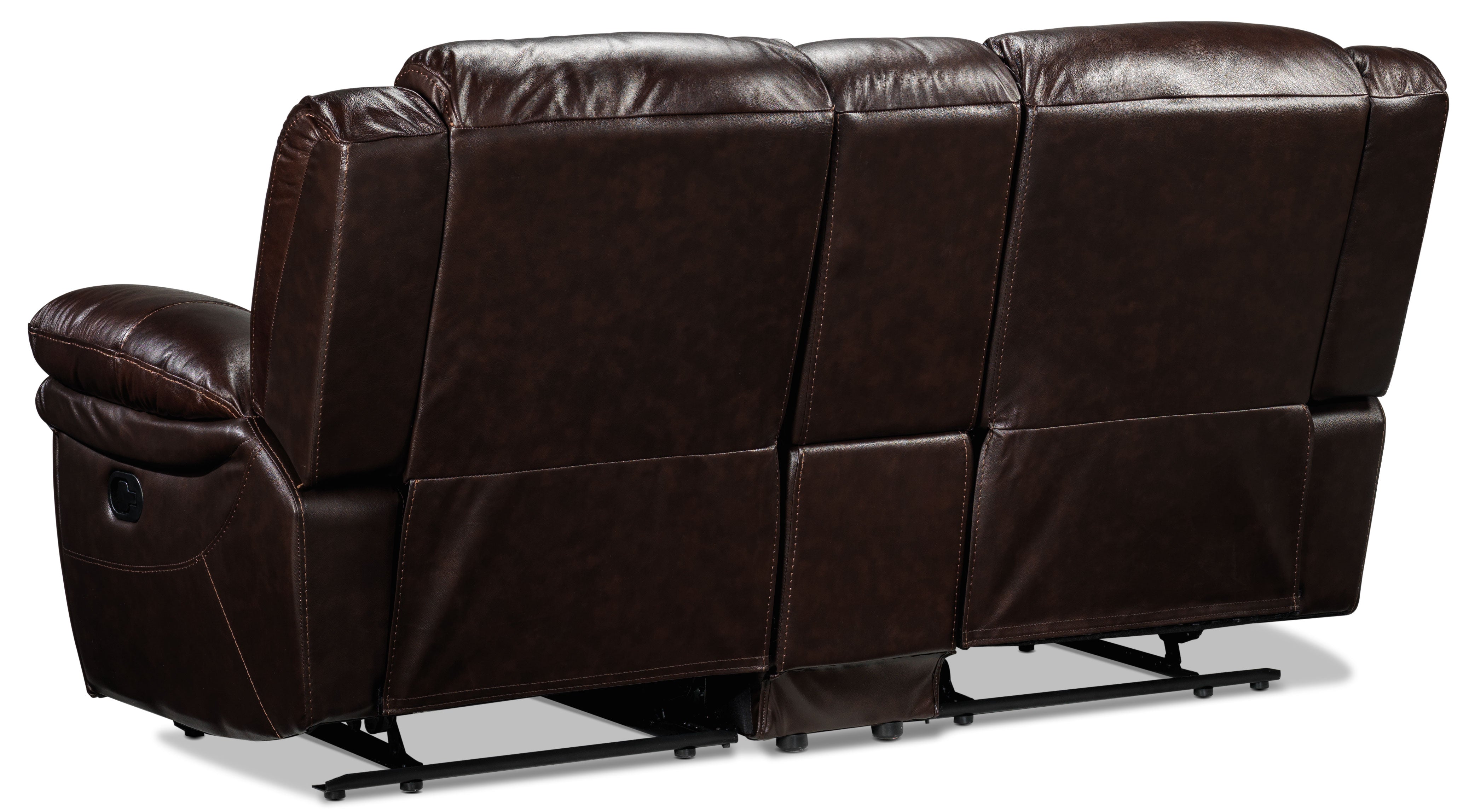 Premium Cooper Leather Reclining Sofa & Loveseat Set with Console - Genuine Brown Leather Living Room Furniture for Home Theater & Family Gatherings
