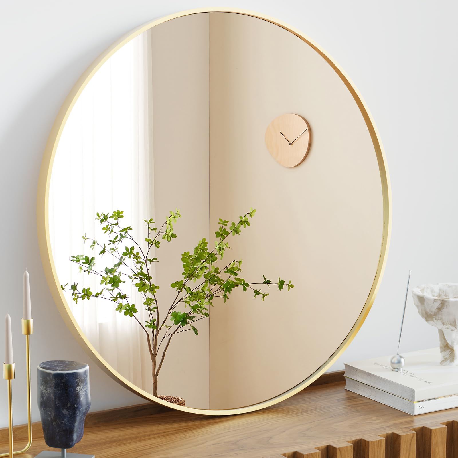 Sweetcrispy 24 Inch Gold Round Wall Mirror - Elegant Bathroom Mirror Over Sink, Circle Vanity Mirror for Bedroom, Entryway & Home Decor - Perfect for Makeup, Grooming & Interior Design