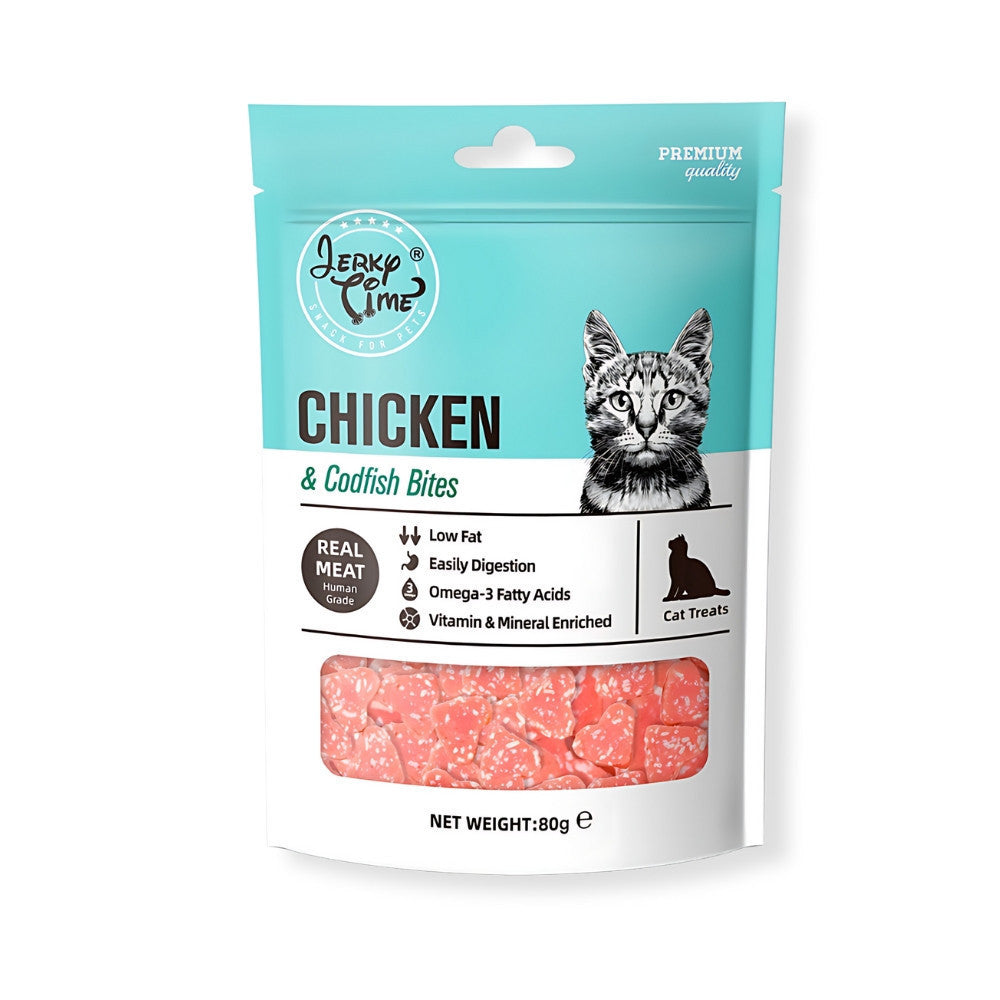 Premium Jerky Time Cat Treats 80g - Chicken & Codfish Duck Strips, Bites & Sushi Snacks - All-Natural Preserved Cat Food for Training & Rewards - Perfect for Playtime & Bonding Moments