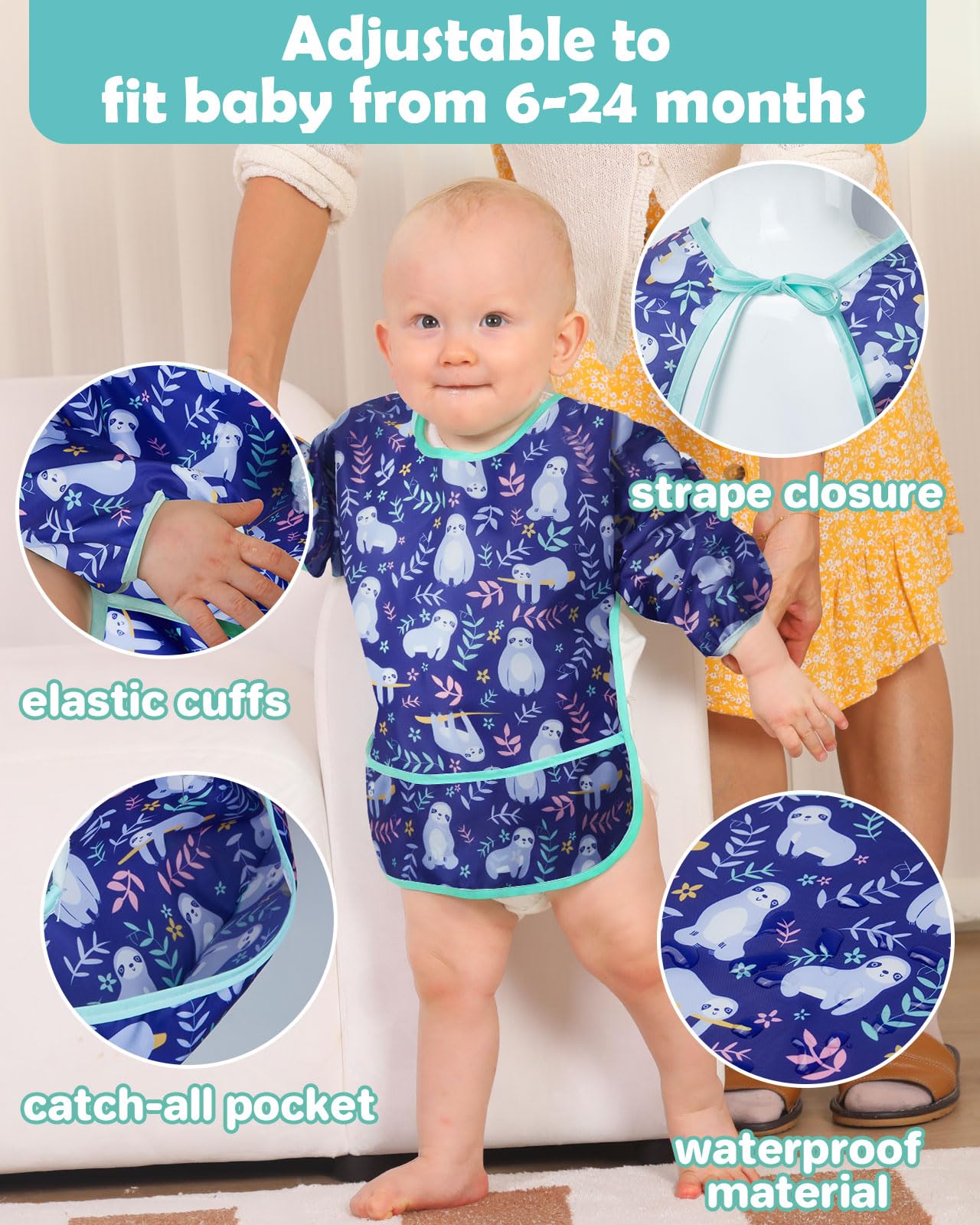 Lictin 3 Pack Baby Bibs for Boys & Girls - Waterproof Long Sleeve Toddler Bibs with Cute Designs - Perfect for Feeding, Mealtime & Messy Play