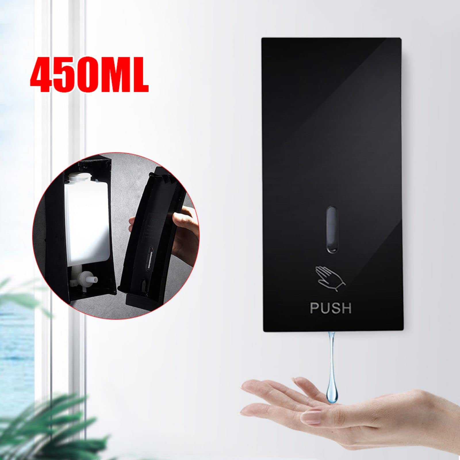DNYSYSJ 450ML Wall Mounted Black Manual Soap Dispenser - Hand & Shower Liquid Dispenser for Kitchen, Bathroom | Ideal for Shampoo, G-el & Soap Storage in Home & Commercial Use