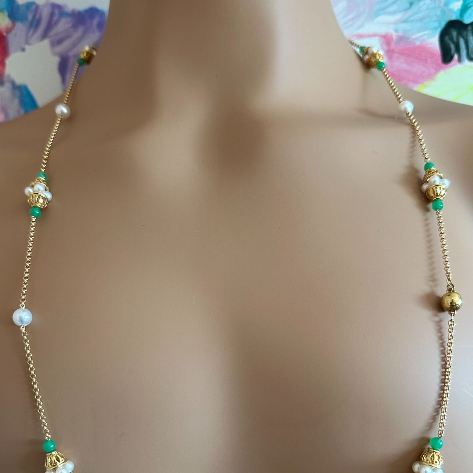 Vintage Mikimoto 18k Yellow Gold Pearl & Chalcedony 32