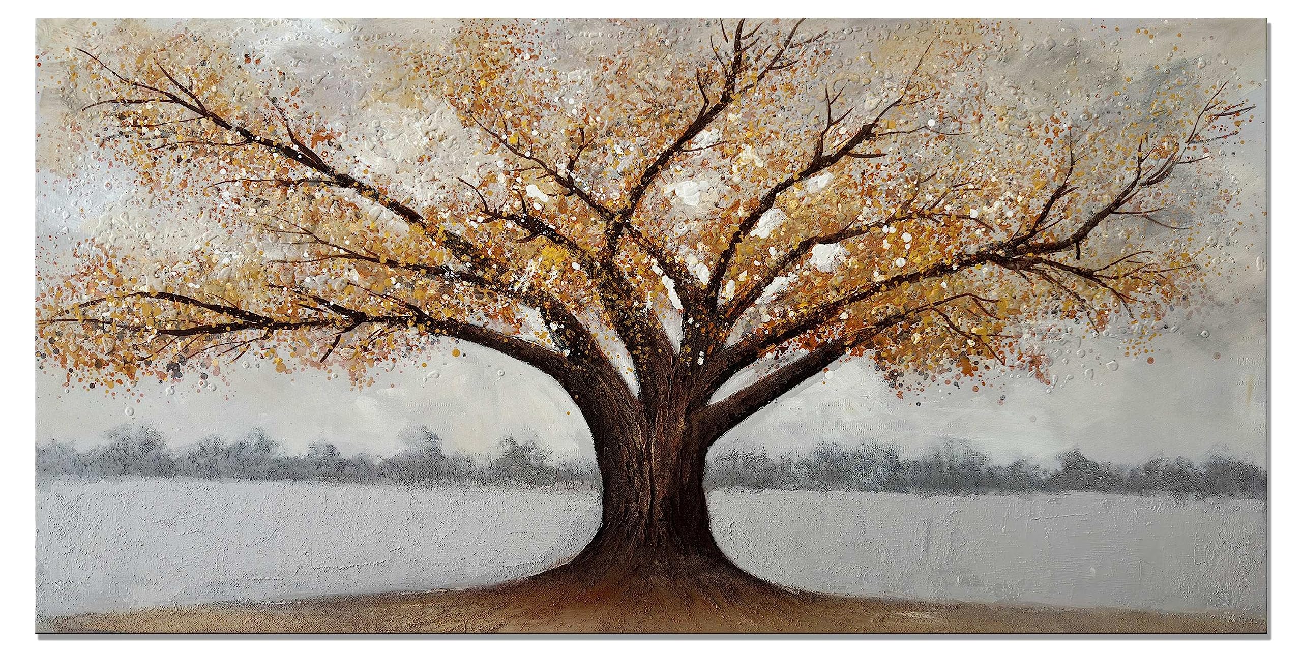 Alenoss 3D Modern Abstract Tree Oil Painting on Canvas 24x48 Inch, Large Textured Wall Art for Home Decor - Perfect for Bedroom, Living Room & Office Wall Decorations