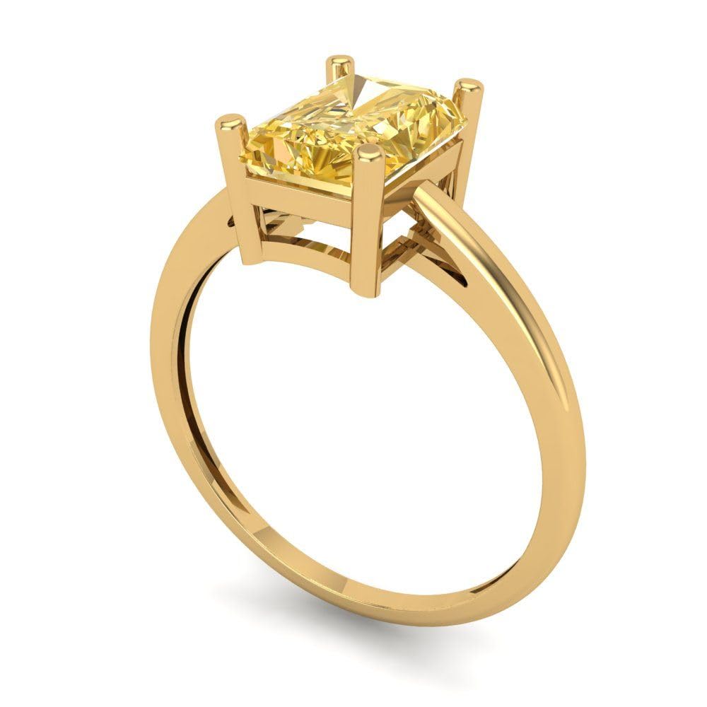 2.0ct Canary Yellow Emerald Cut Simulated Diamond Ring - 14k Gold for Engagement & Anniversary