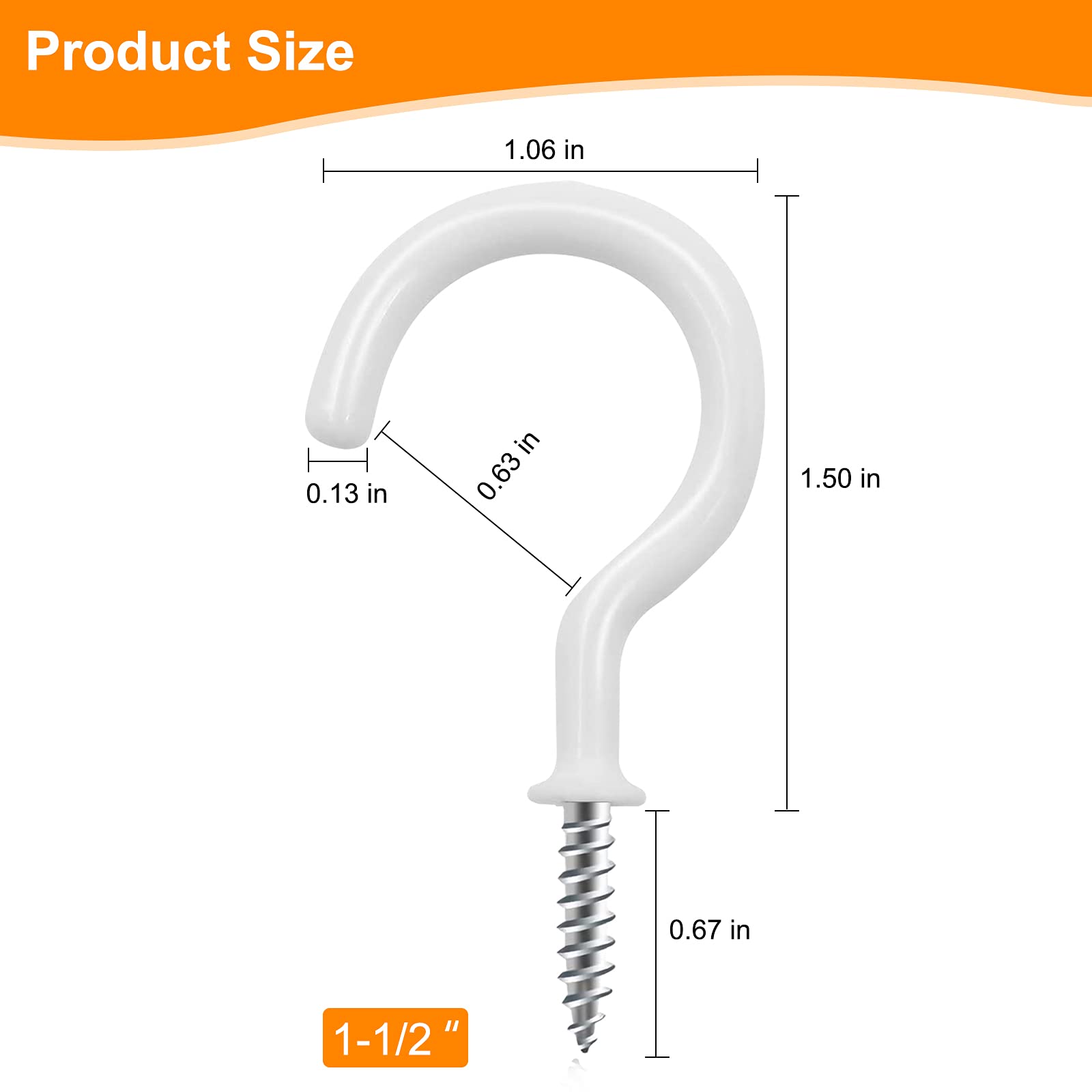 45 Pack 1-1/2 Inch White Vinyl Coated Screw Hooks - Heavy Duty Cup Hooks for Ceiling, Plants, Wind Chimes & Kitchen - Indoor/Outdoor Hanging Solution for Home, Garden & Garage Organization