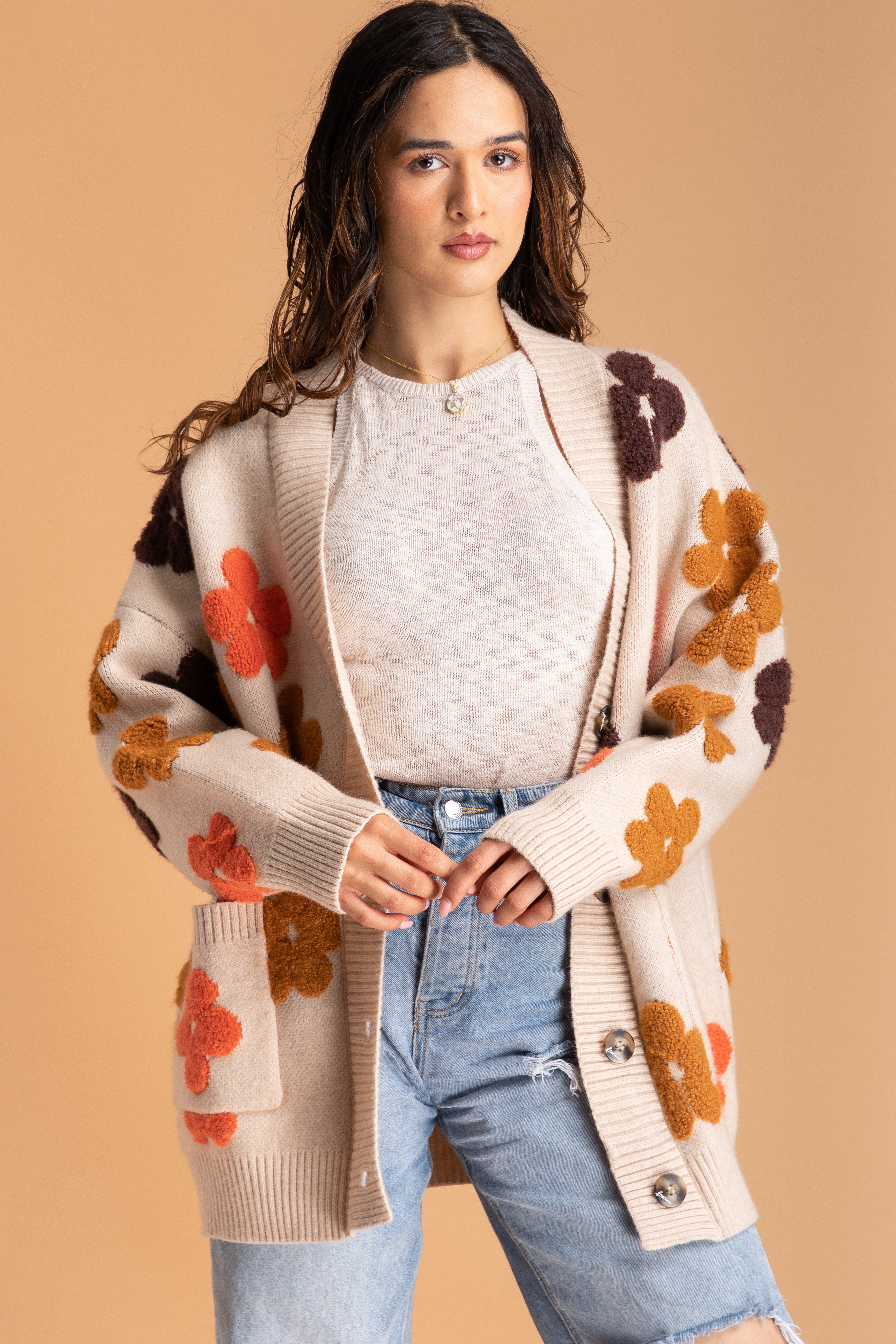 Floral Knit Cardigan for Women - Lightweight Open Front Sweater - Perfect for Spring & Fall Outfits, Office Wear & Casual Dates