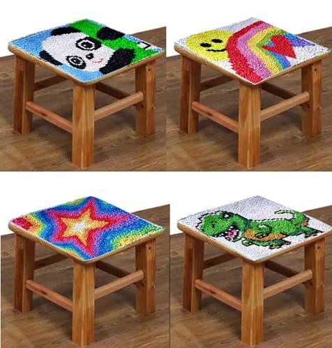 DIY Latch Hook Rug Kit for Kids & Adults - Beginner Friendly Craft Kits with Dinosaur, Owl, Smile, Star, Sunflower, Dog & Panda Designs - Perfect for Home Decor, Gifts & Stress Relief Activities