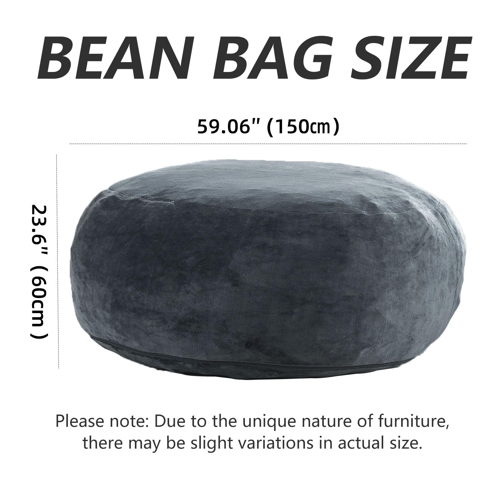 5FT Oversized Memory Foam Bean Bag Chair with Filler Included - Giant Plush Lounge Chair for Living Room, Bedroom & College Dorm - Perfect for Relaxing, Reading & Gaming (Dark Grey)