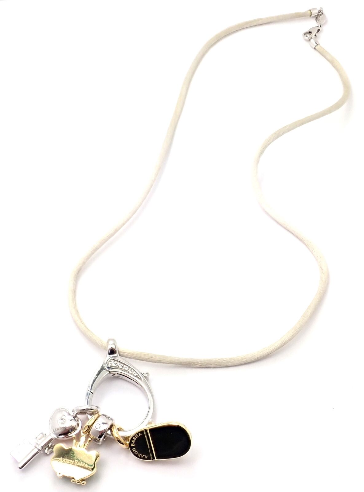 Authentic Aaron Basha 18k White Gold Diamond Enhancer Necklace with 3 Charms Spacer - Elegant Jewelry for Weddings, Anniversaries & Special Occasions