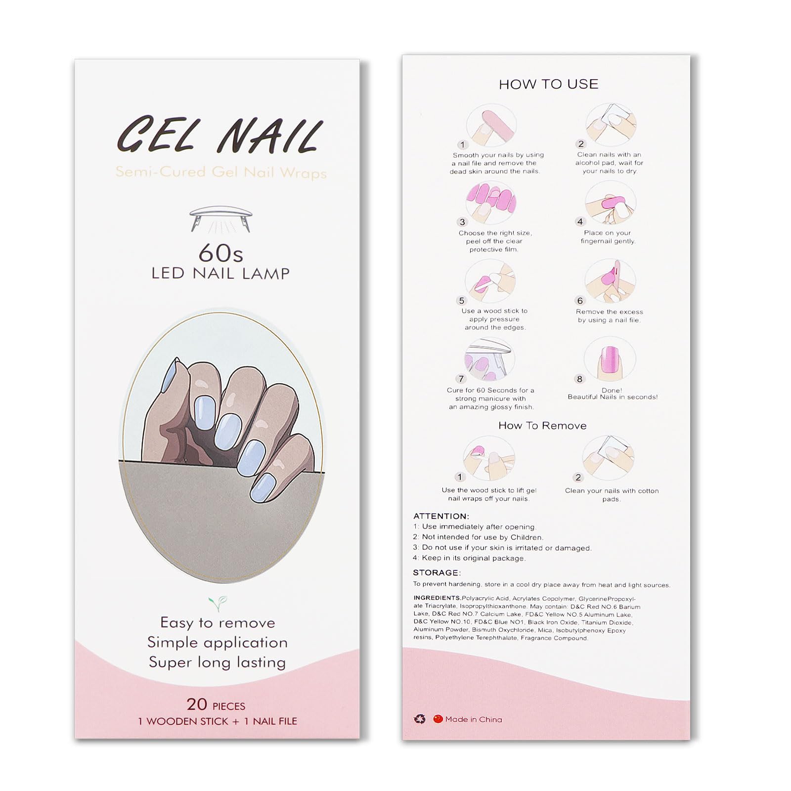 JMEOWIO Semi-Cured Gel Nail Strips - Cream Blue Nail Art Stickers for DIY Manicure | Long-Lasting Gel Nail Designs for Home Salon, Parties & Special Occasions