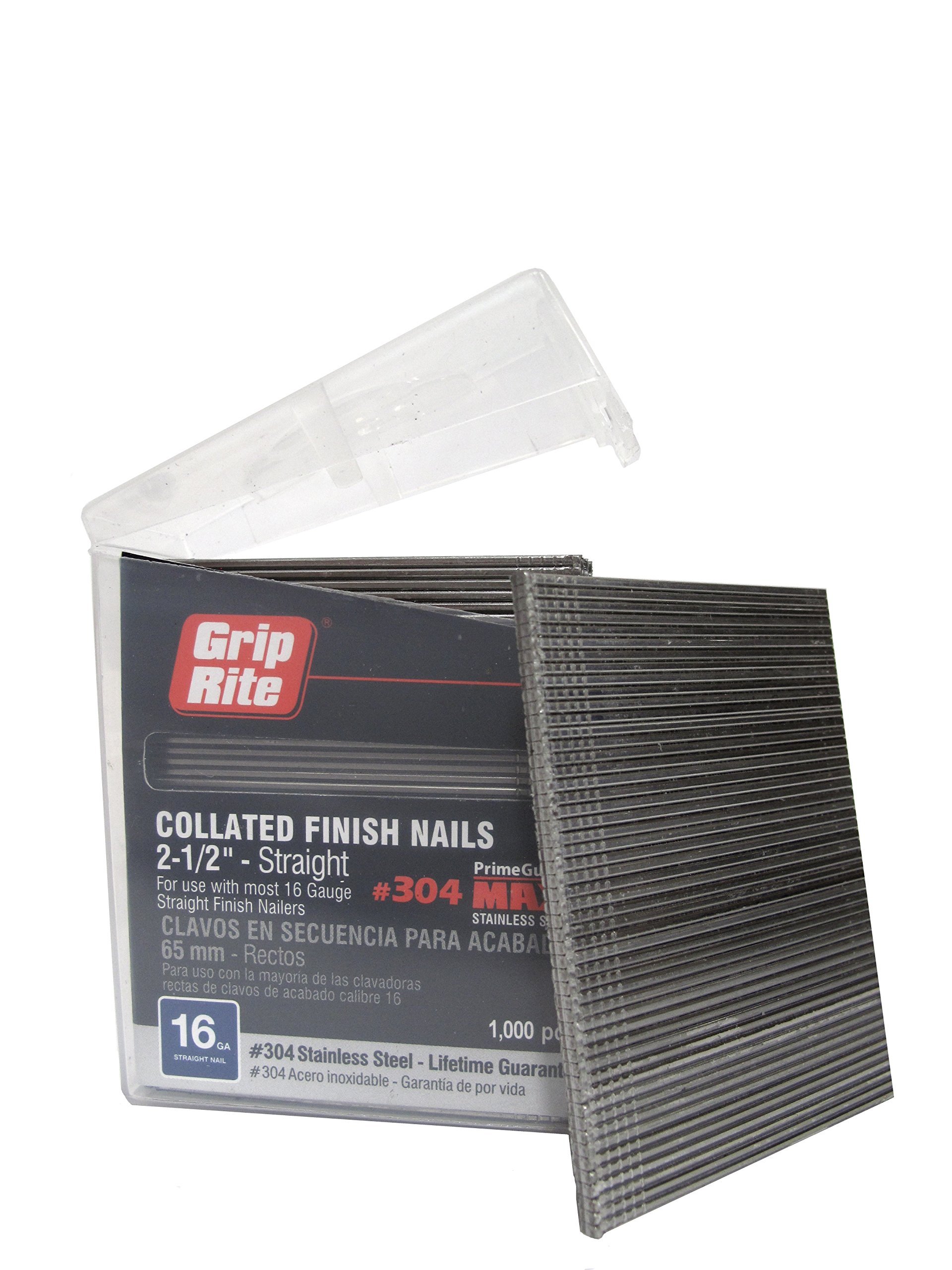 Grip Rite Prime Guard MAXB64874 16-Gauge 304 Stainless Steel Straight Finish Nails - 2-1/2 Inch (1000 Count) with Belt Clip Box - 4 Pack - Ideal for Carpentry, Woodworking, and DIY Home Projects
