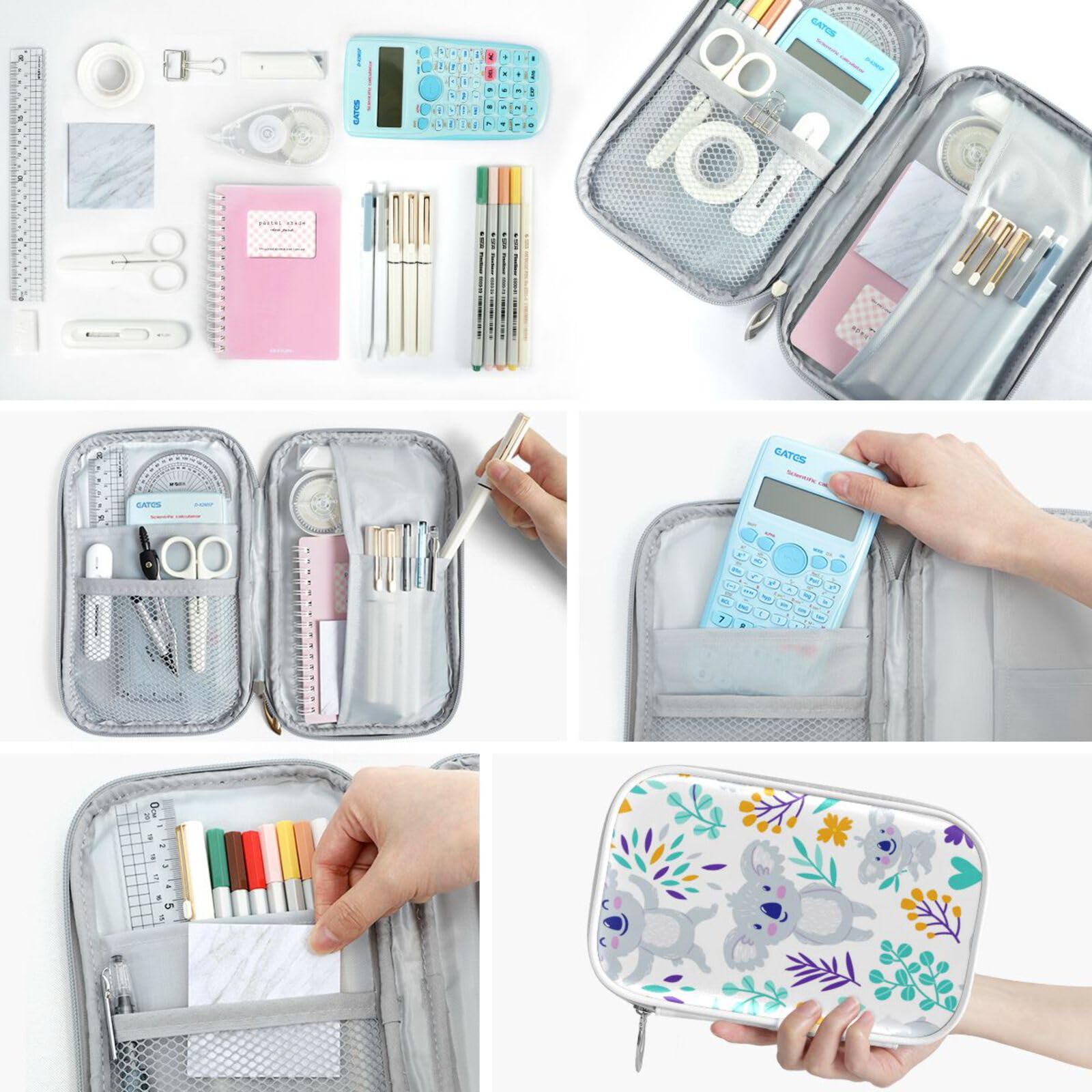 ZZKKO Cute Koala Floral Pencil Case - Zippered Stationery Organizer for Pens, Makeup & School Supplies | Perfect for School, Office & Travel Accessories Storage